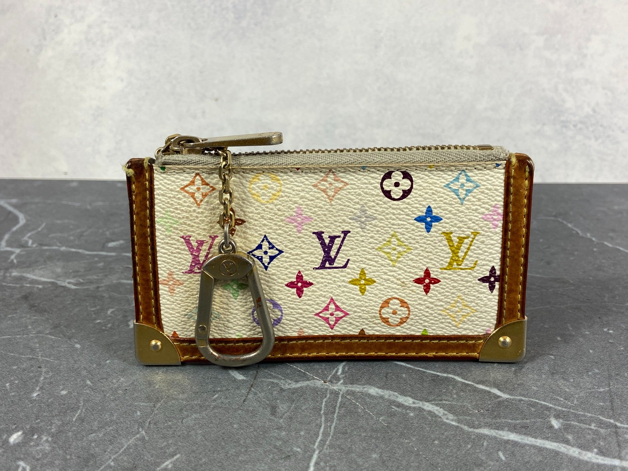 Louis Vuitton Pochette Cles Key Pouch Murakami Multicolor White