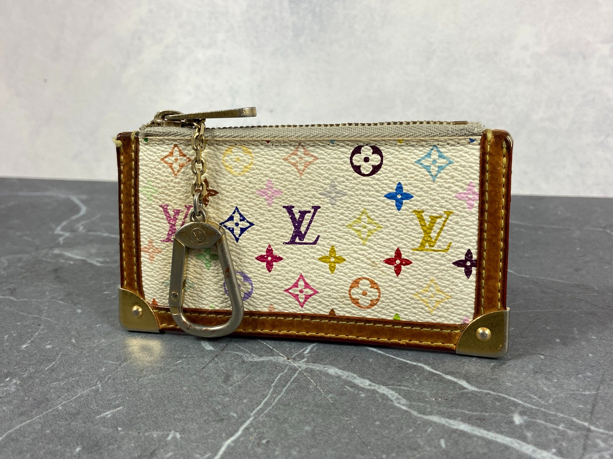 Louis Vuitton Pochette Cles Key Pouch Murakami Multicolor White