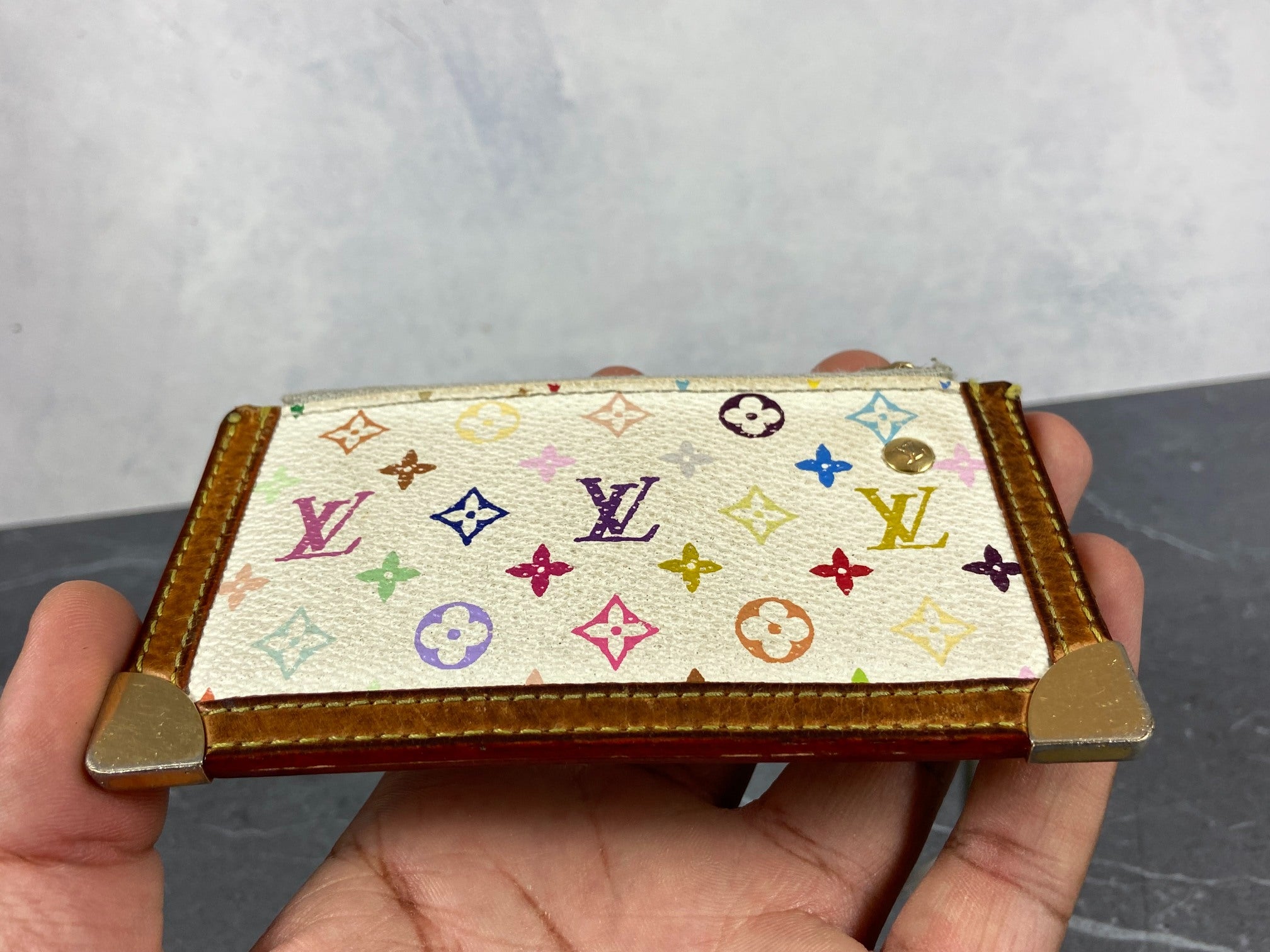 Louis Vuitton Pochette Cles Key Pouch Murakami Multicolor White