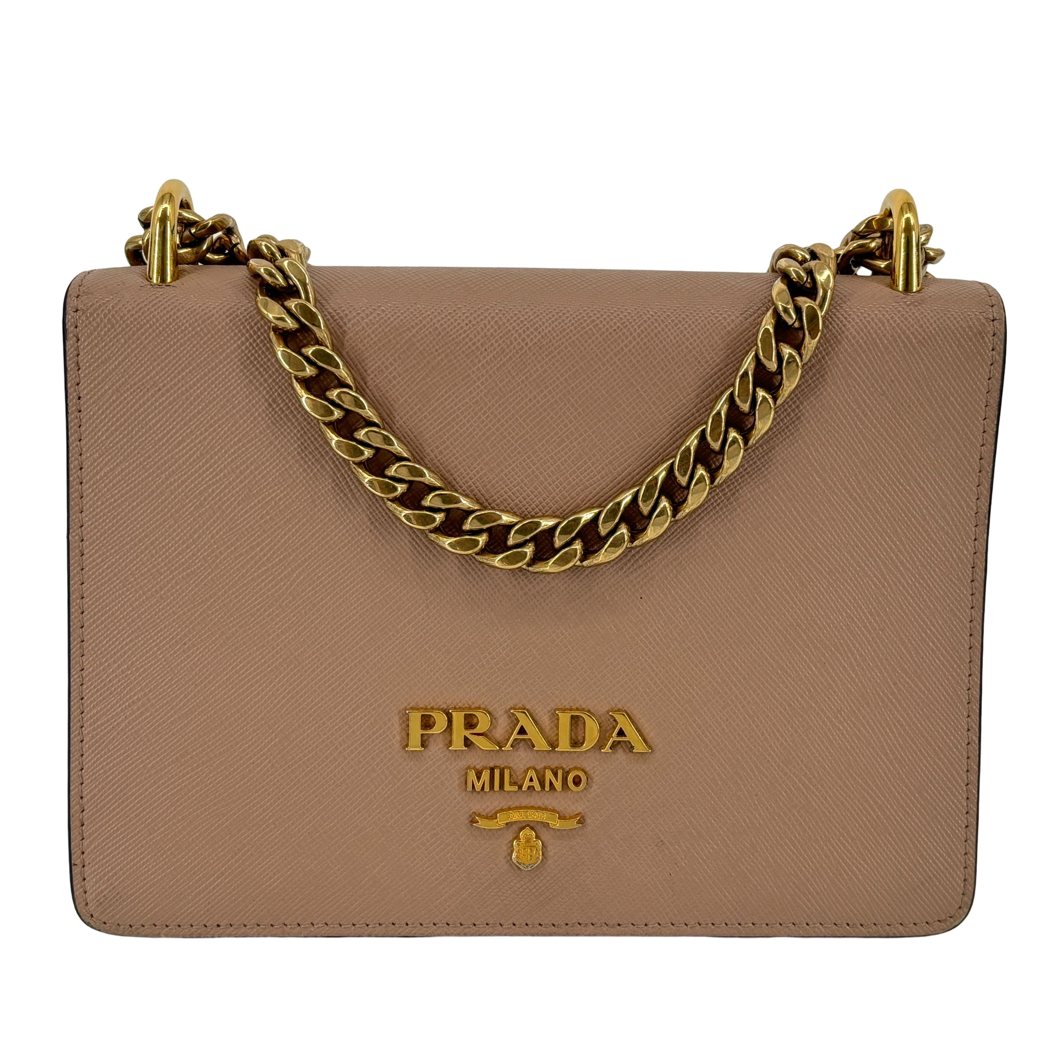 Prada Chain Crossbody Bag Cammeo Saffiano Leather