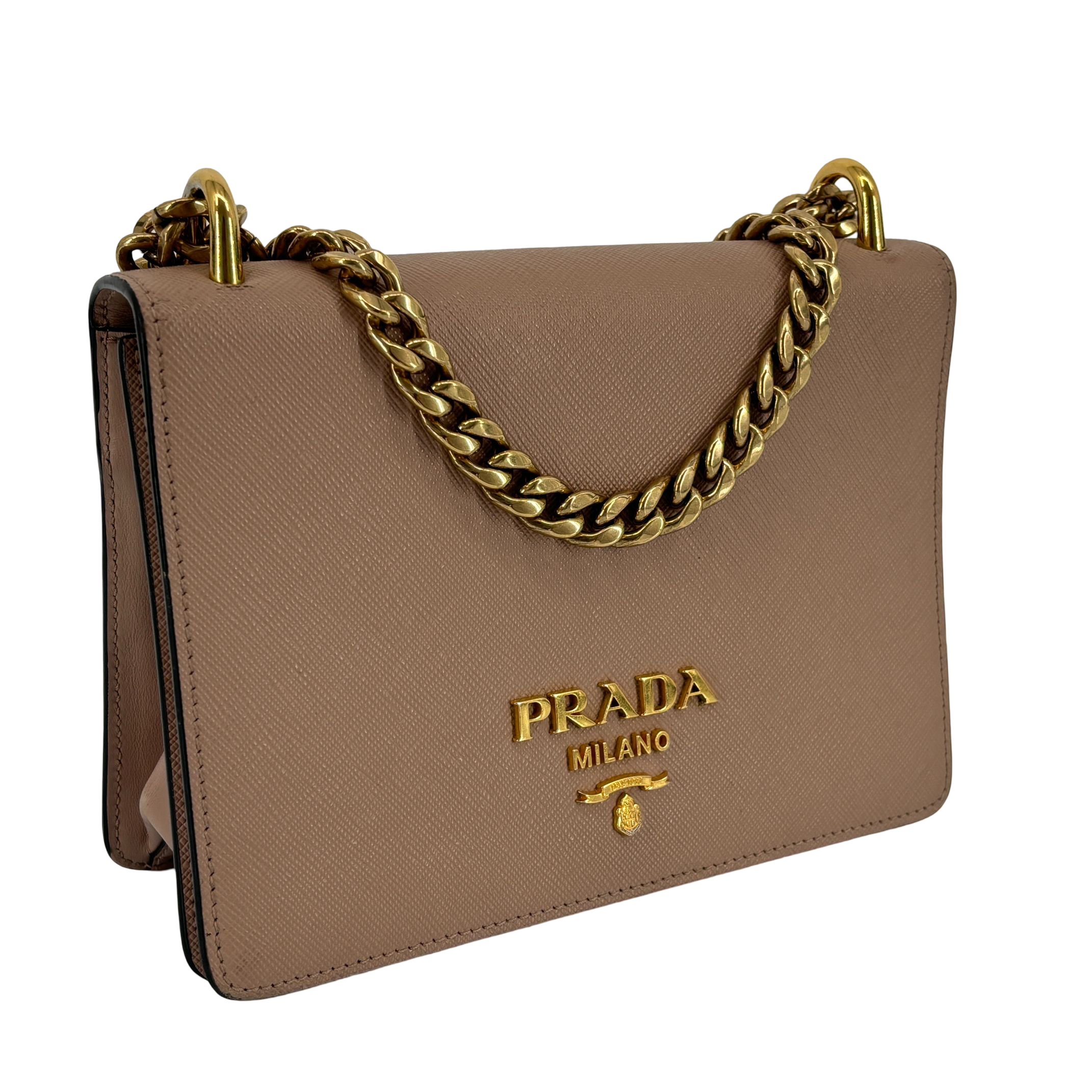 Prada Chain Crossbody Bag Cammeo Saffiano Leather