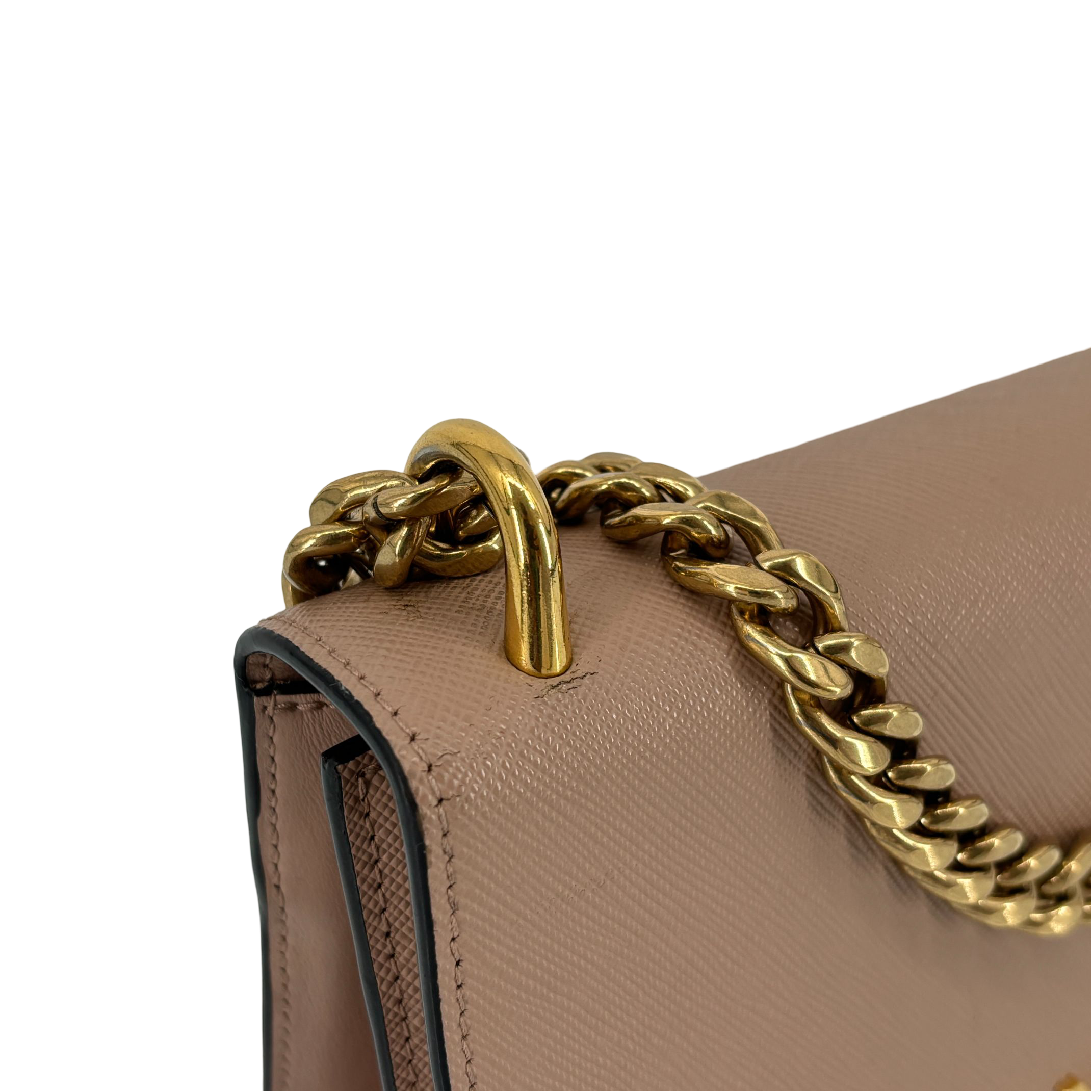 Prada Chain Crossbody Bag Cammeo Saffiano Leather