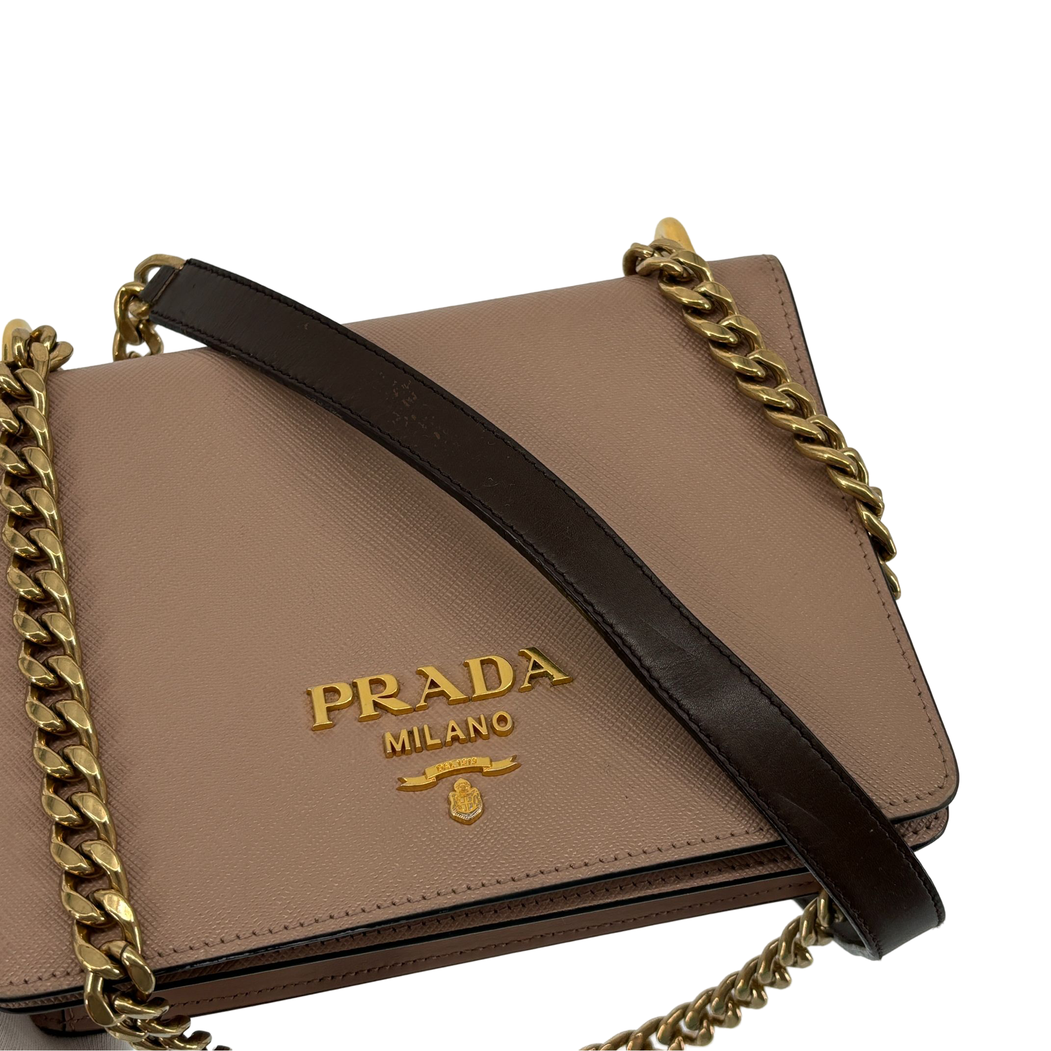 Prada Chain Crossbody Bag Cammeo Saffiano Leather