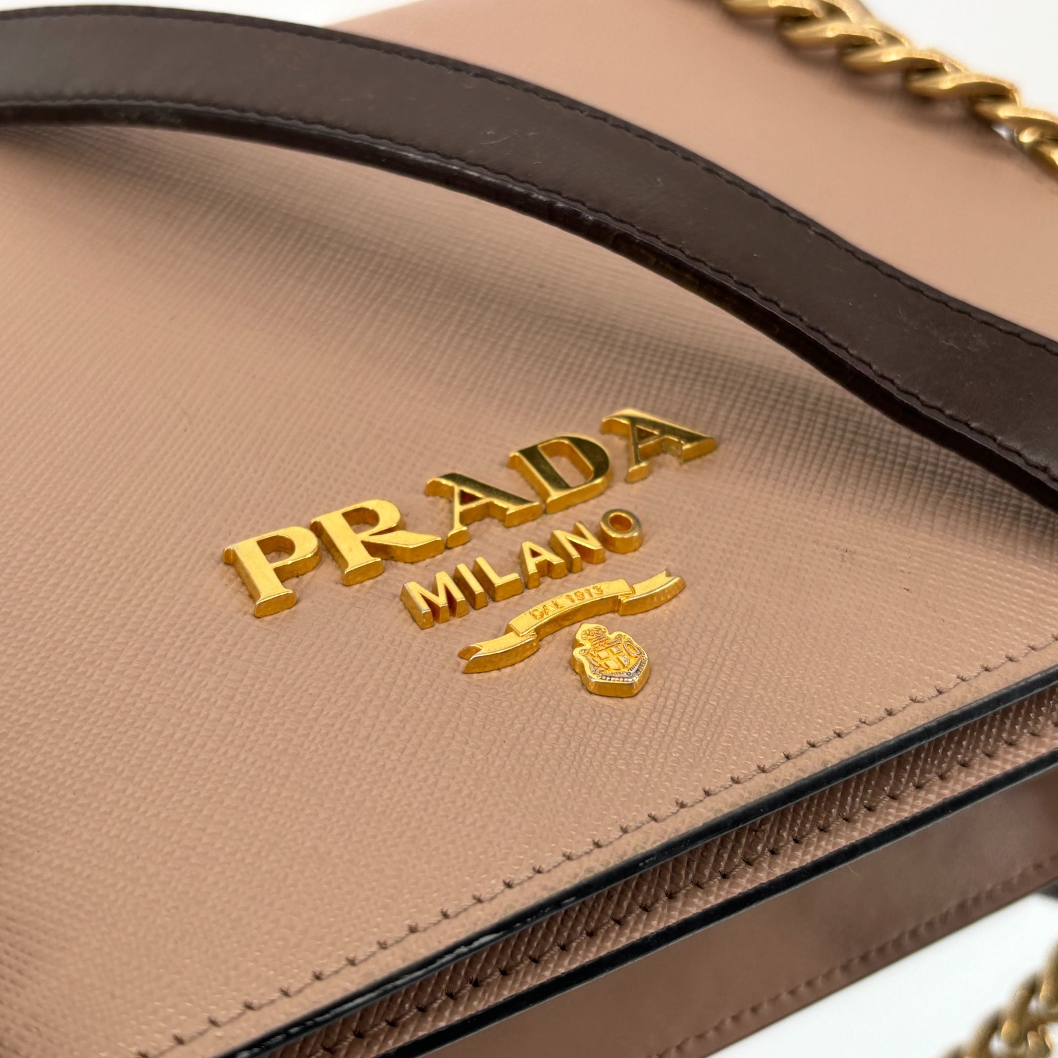 Prada Chain Crossbody Bag Cammeo Saffiano Leather