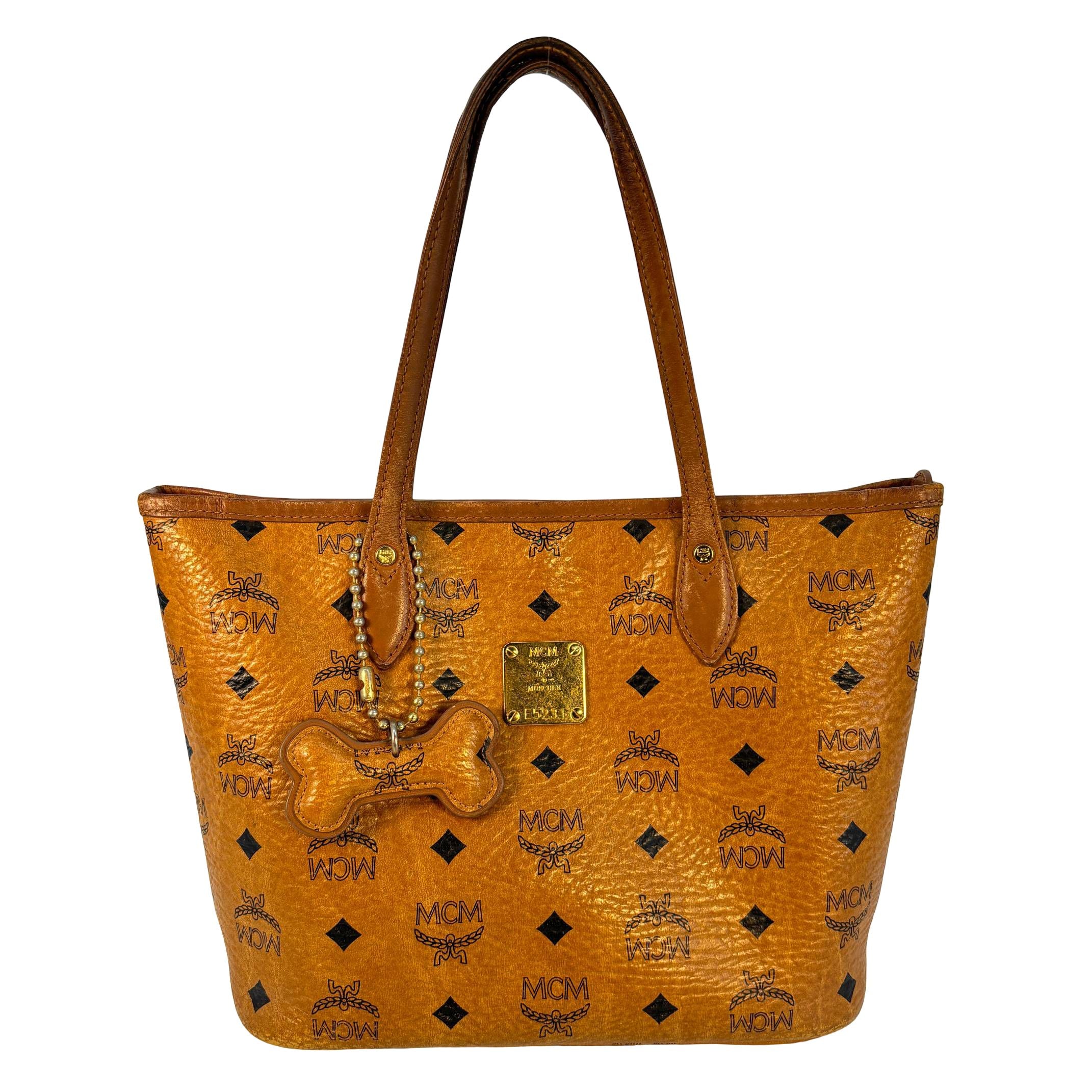 MCM Dog Bone Tote bag Cognac Visetos Monogram