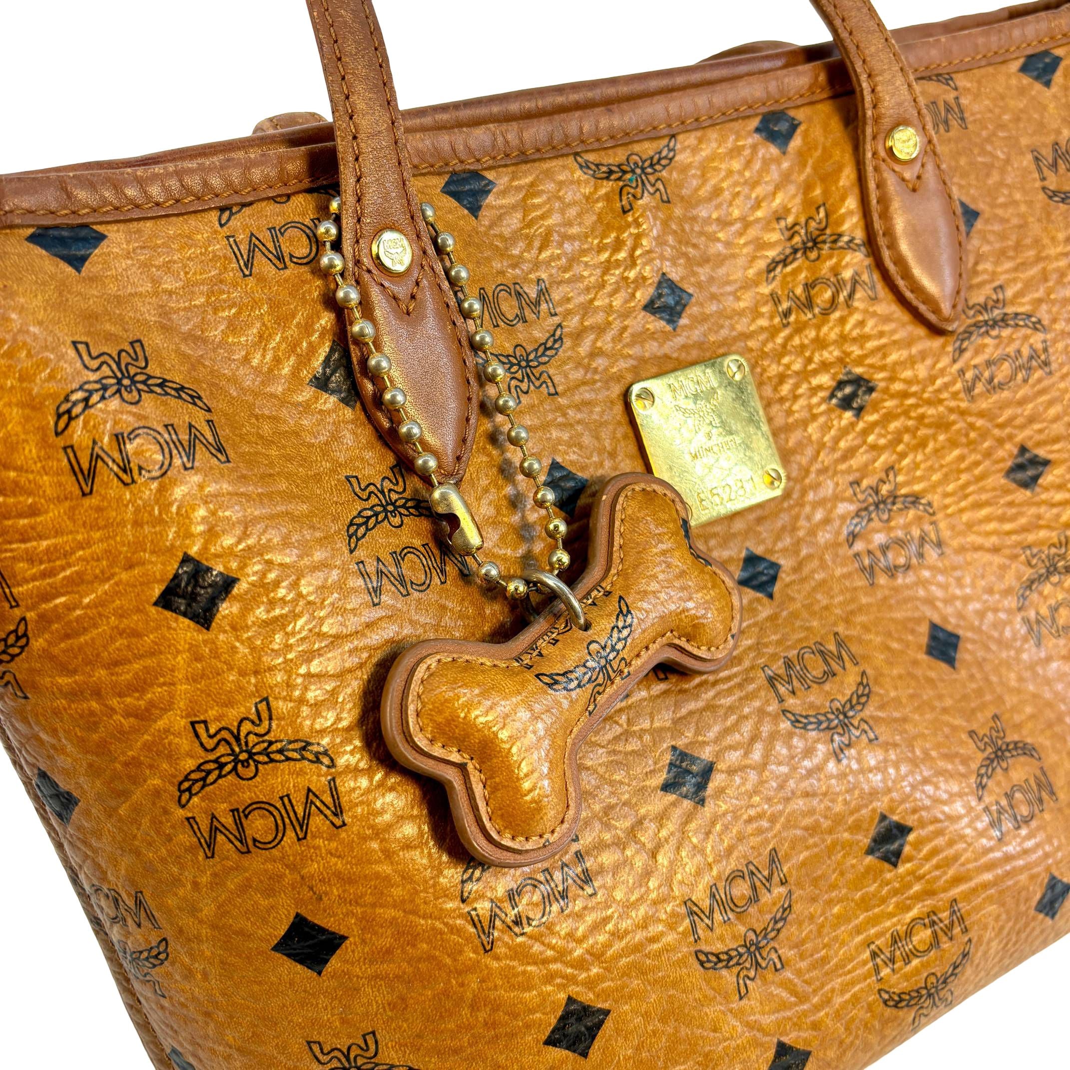 MCM Dog Bone Tote bag Cognac Visetos Monogram