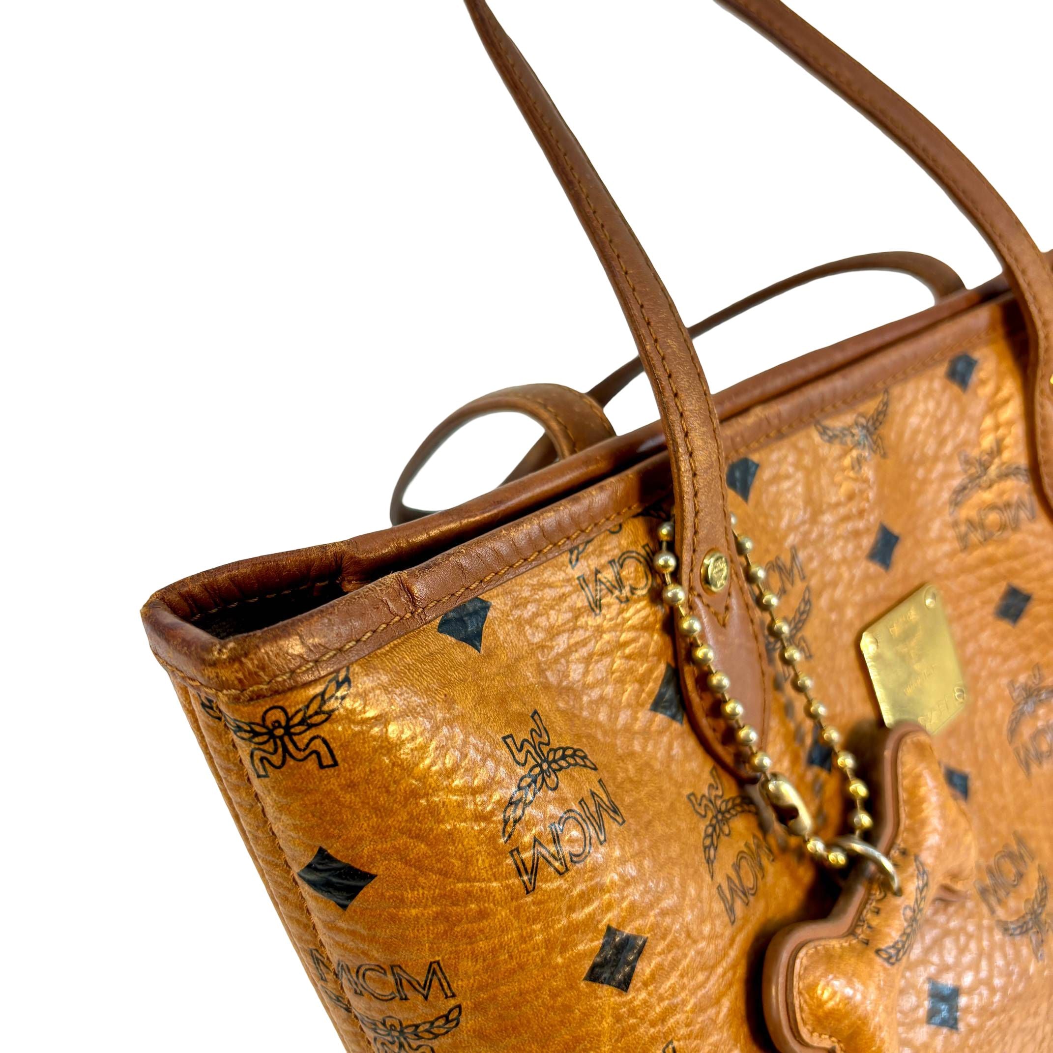 MCM Dog Bone Tote bag Cognac Visetos Monogram