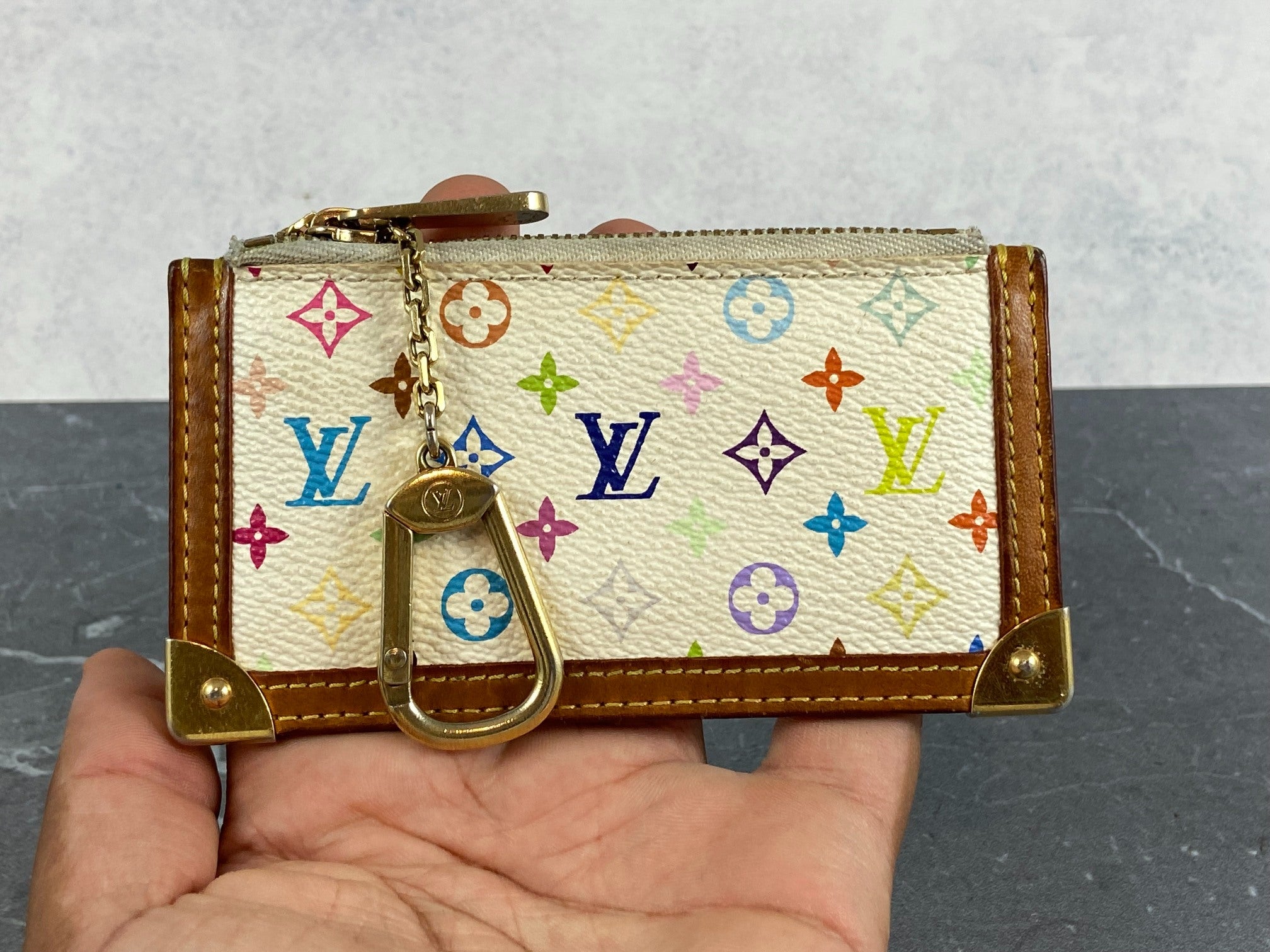 Louis Vuitton Pochette Cles Key Pouch Murakami Multicolor White