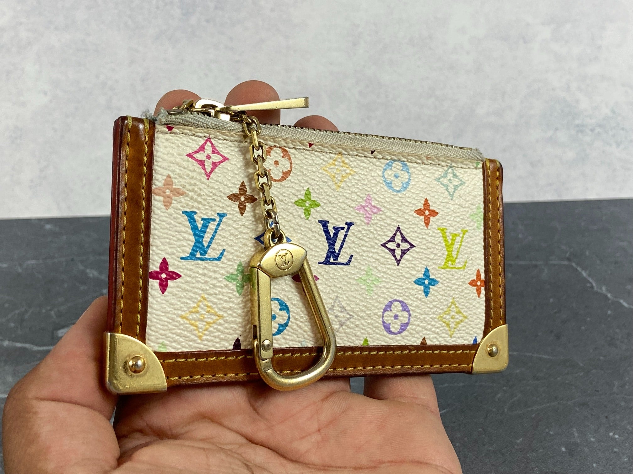 Louis Vuitton Pochette Cles Key Pouch Murakami Multicolor White