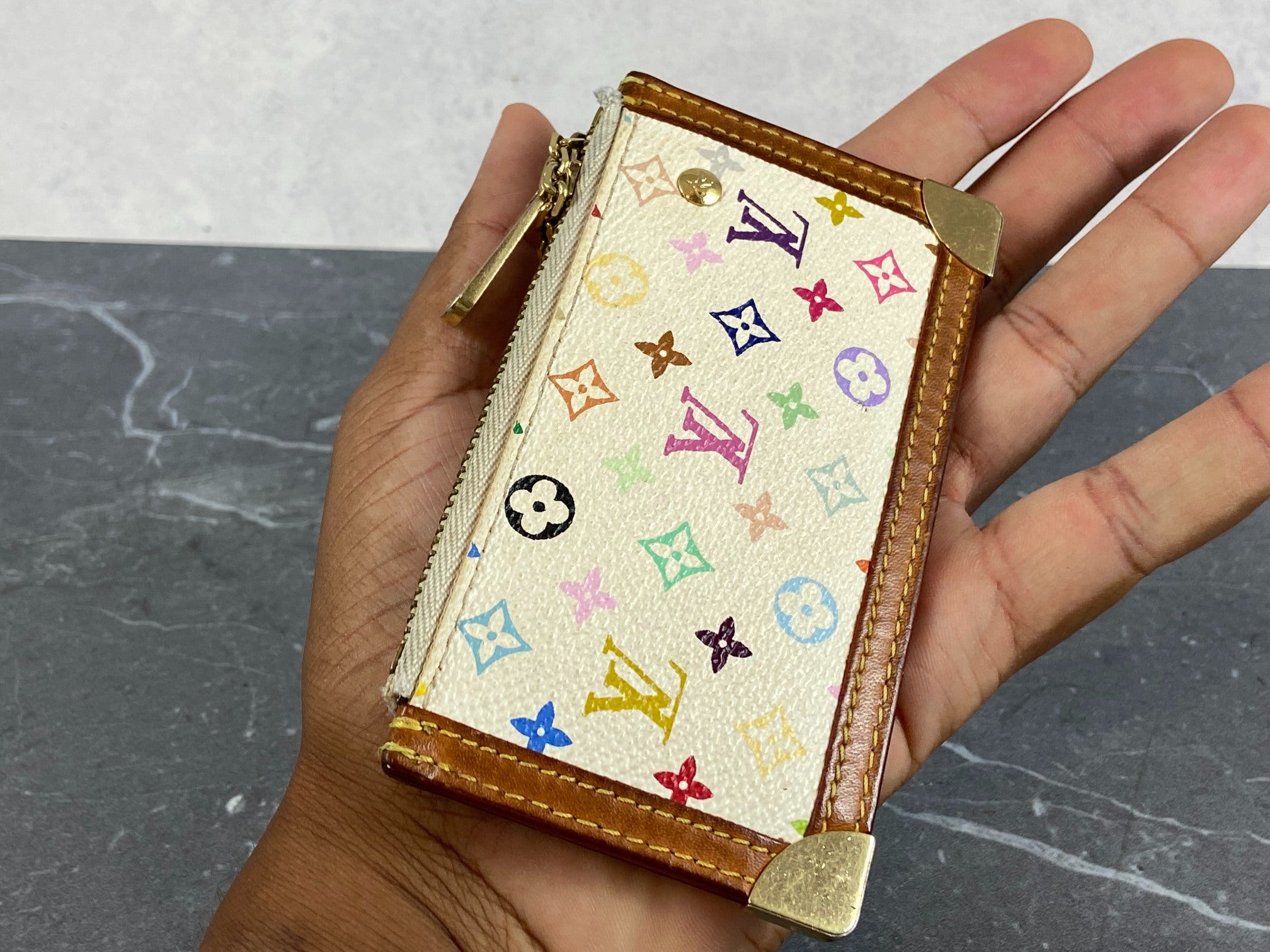 Louis Vuitton Pochette Cles Key Pouch Murakami Multicolor White