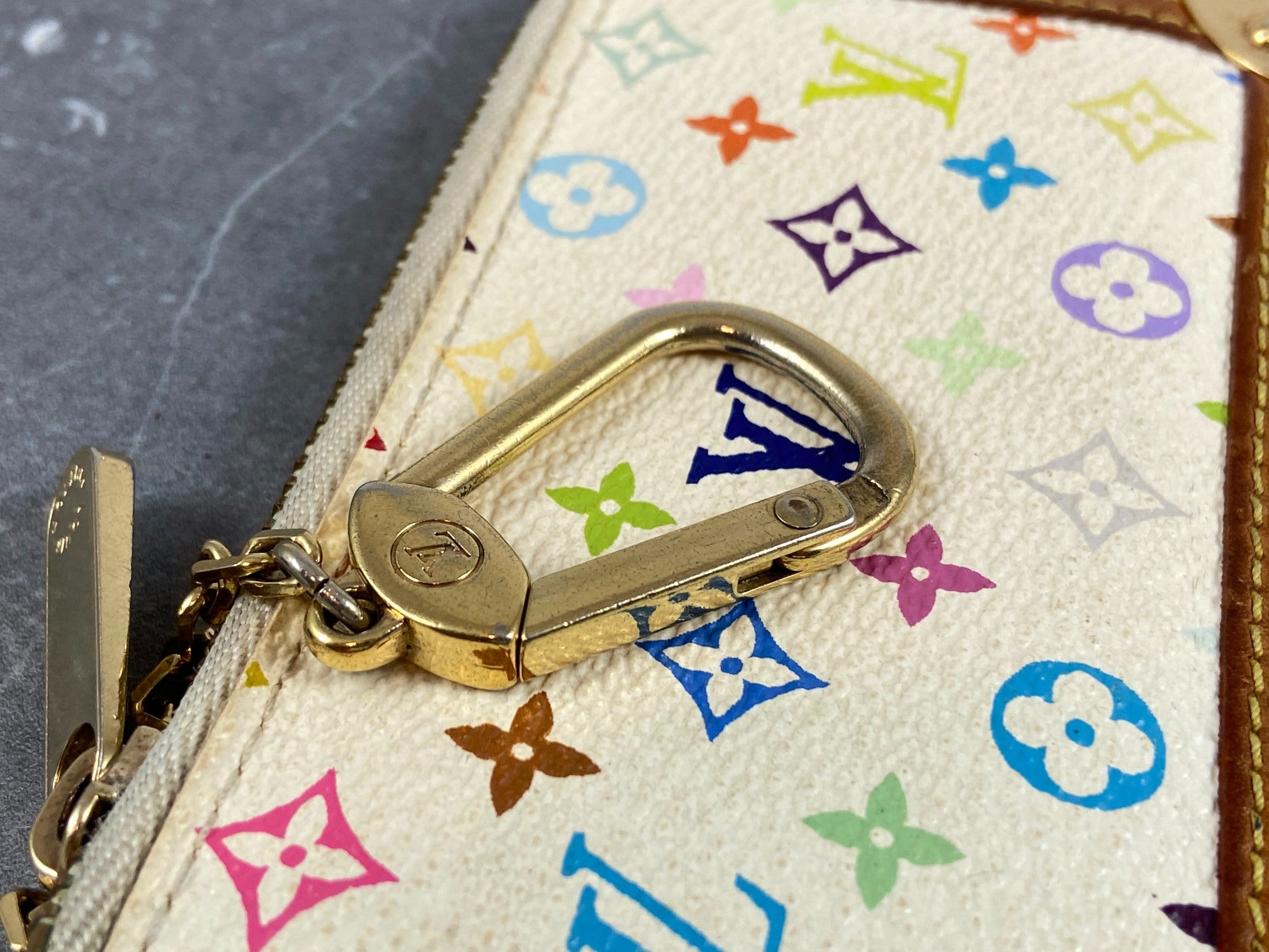 Louis Vuitton Pochette Cles Key Pouch Murakami Multicolor White