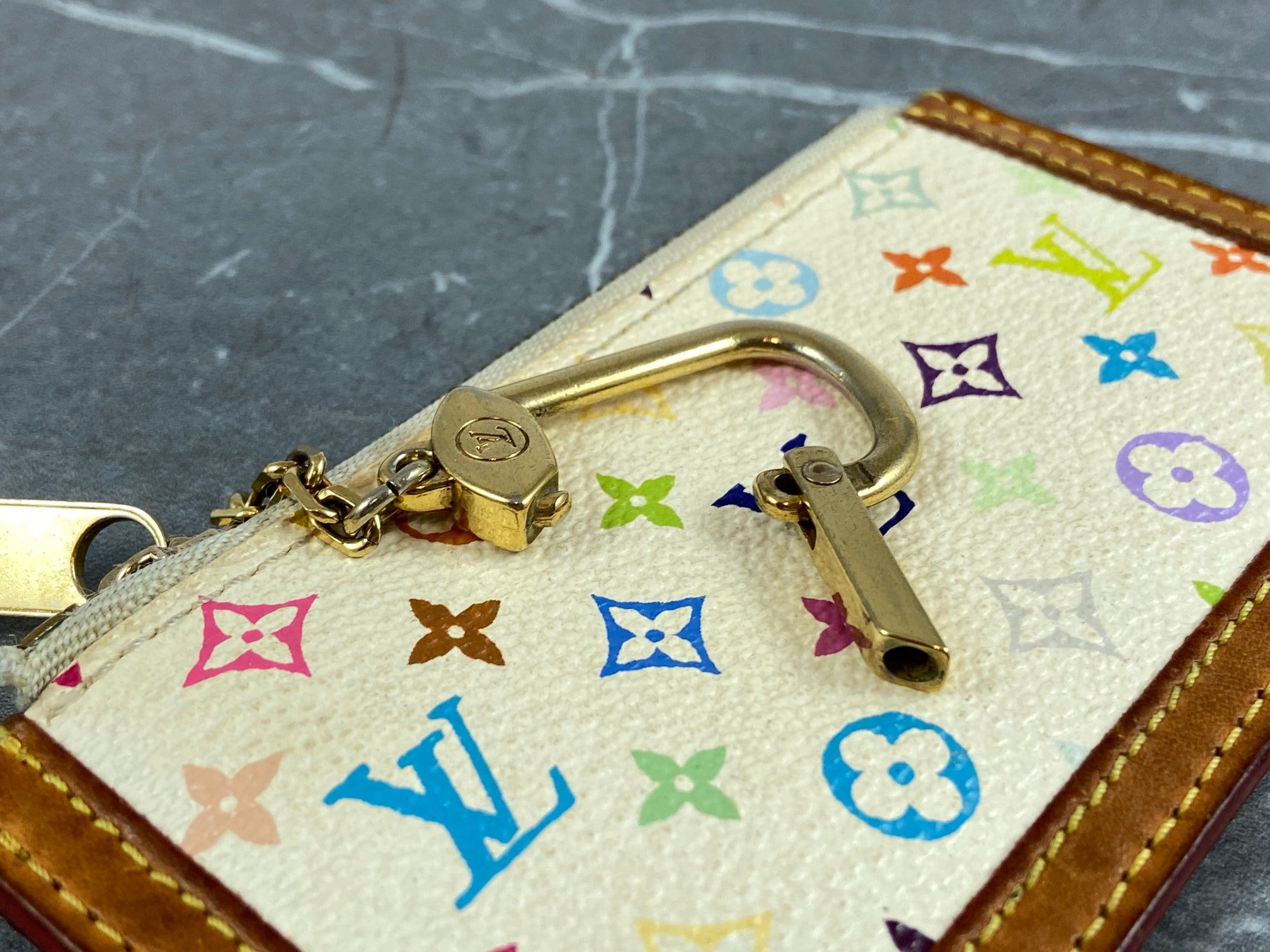 Louis Vuitton Pochette Cles Key Pouch Murakami Multicolor White