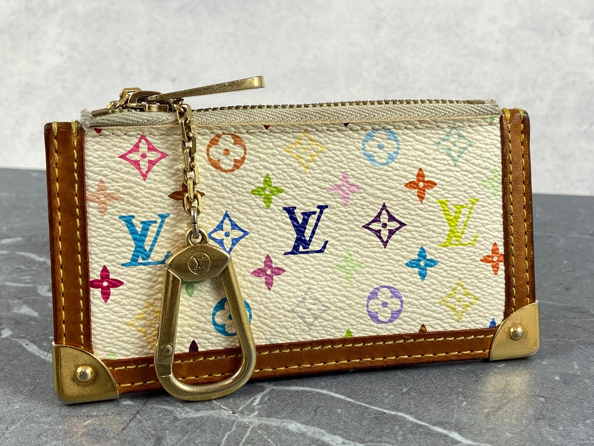 Louis Vuitton Pochette Cles Key Pouch Murakami Multicolor White