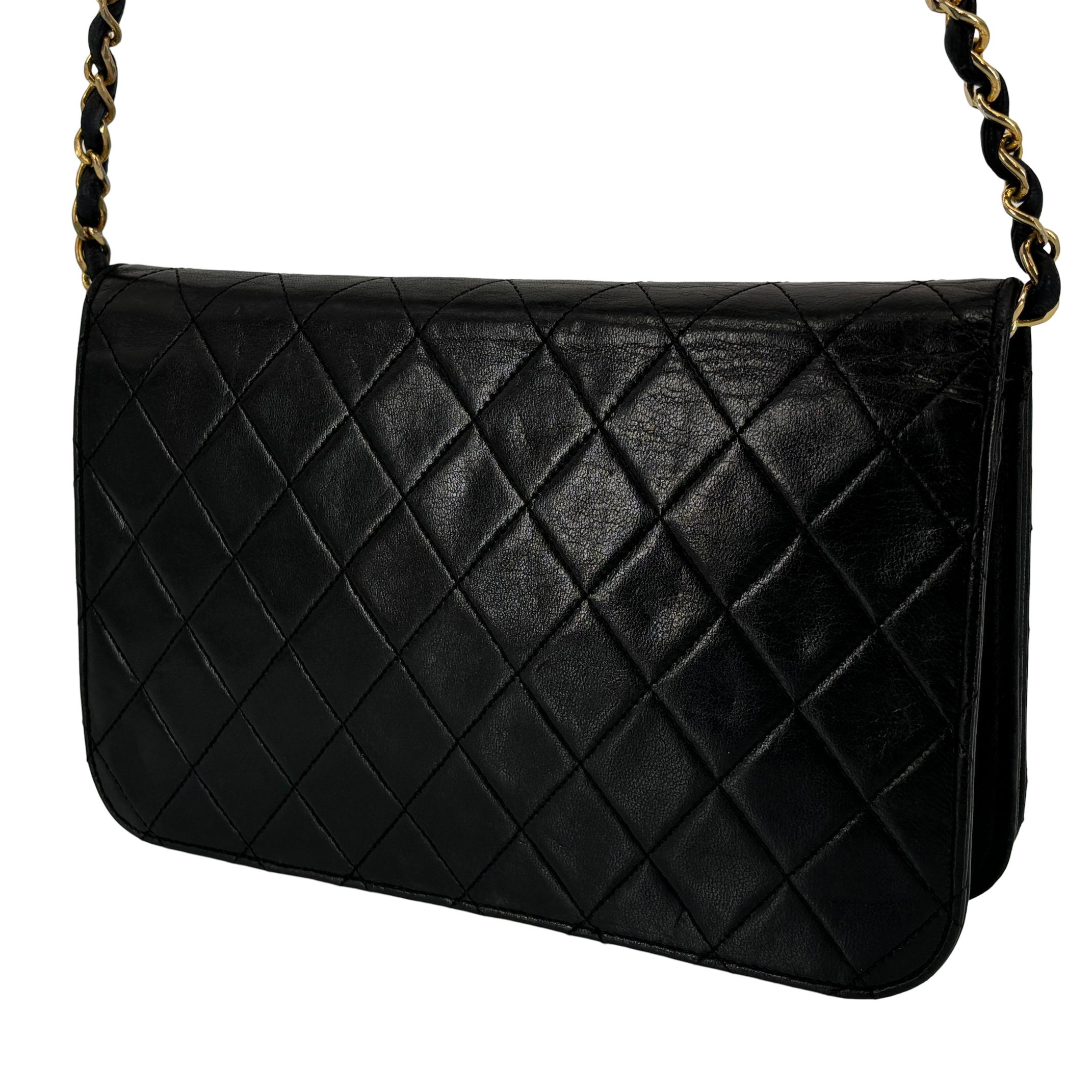 Chanel Full Flap Bag Push-Lock Black Matelassé Leather