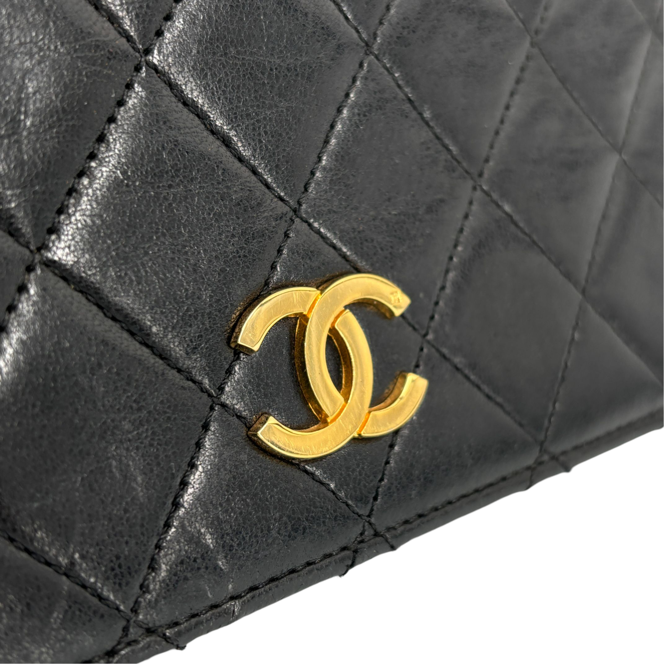 Chanel Full Flap Bag Push-Lock Black Matelassé Leather