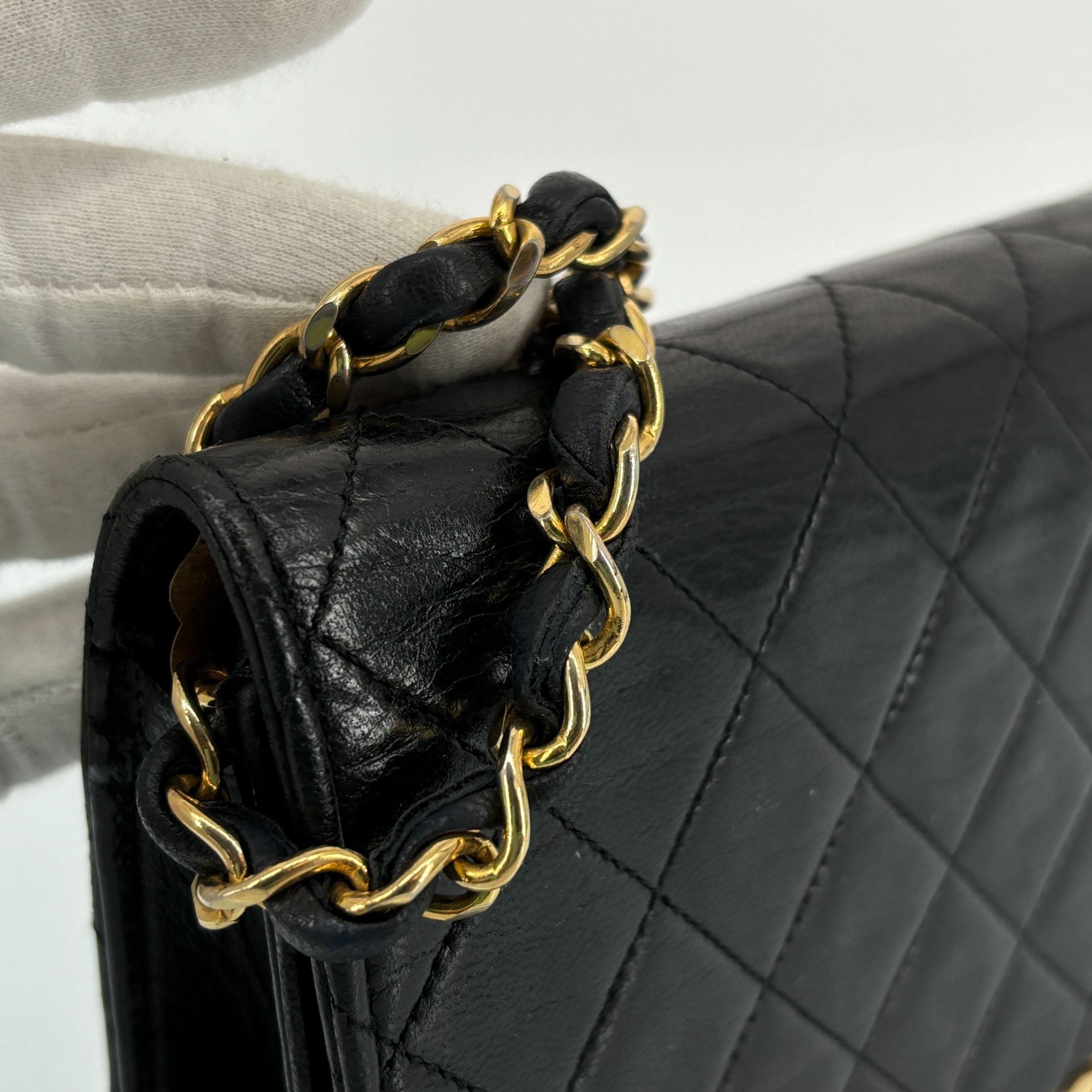 Chanel Full Flap Bag Push-Lock Black Matelassé Leather