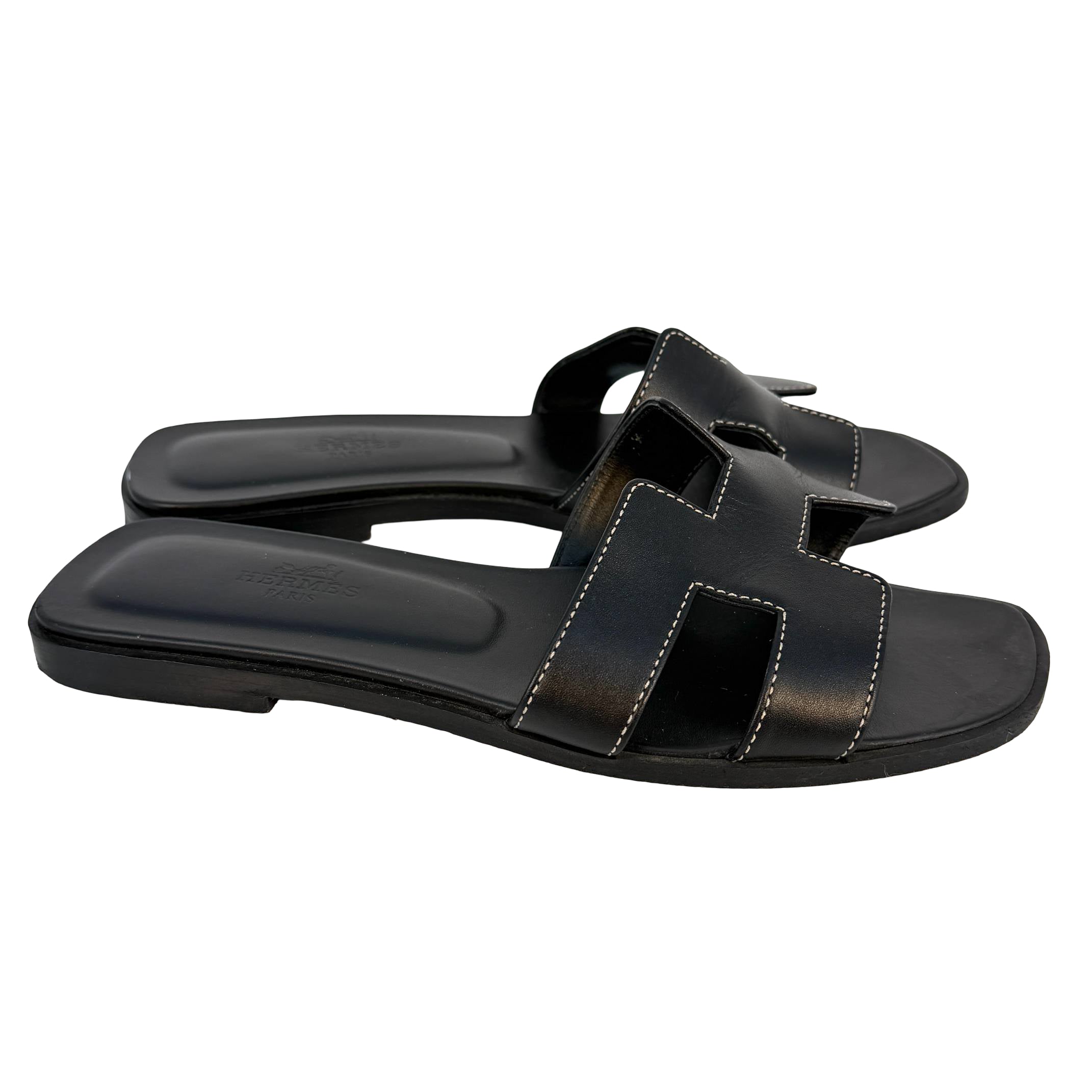 Hermès Oran Sandale Gr. 36 Schwarz Leder