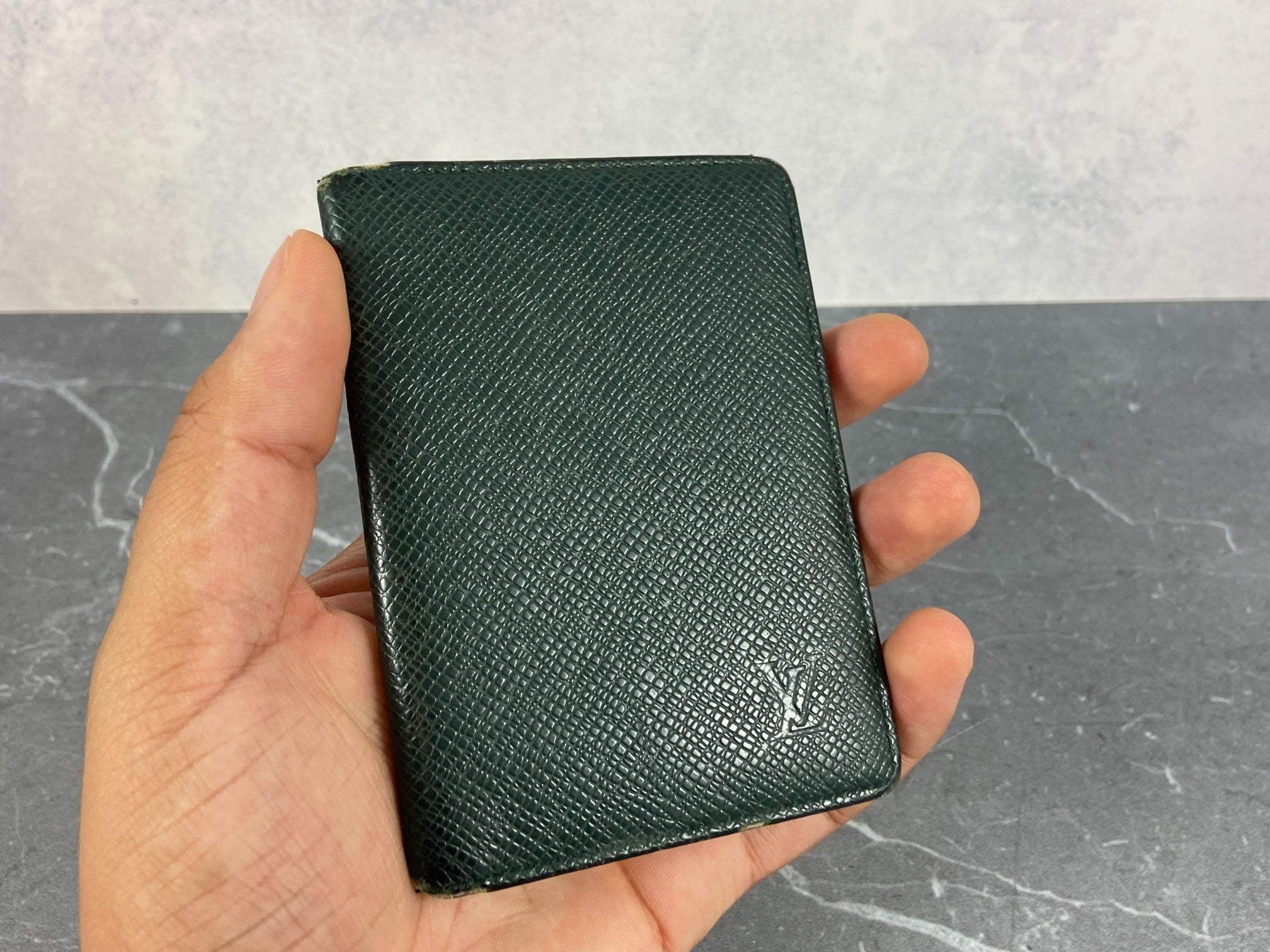 Louis Vuitton Bifold Card Case Black Taiga Leather