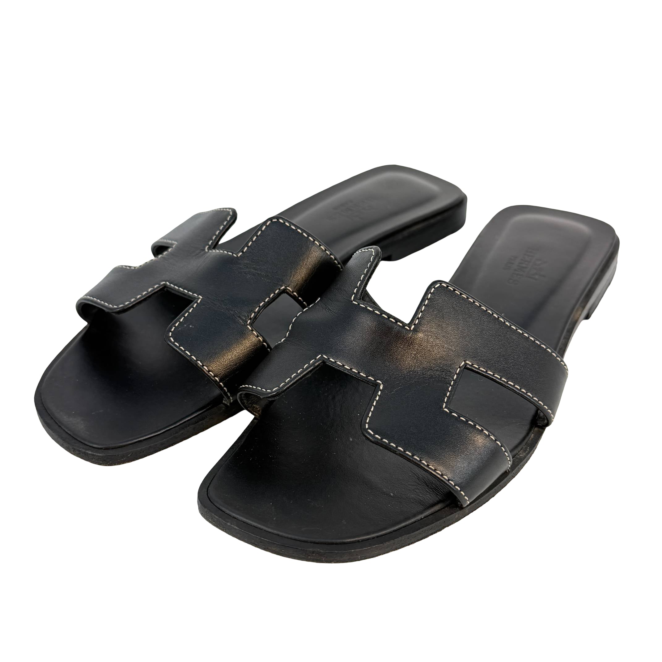 Hermès Oran Sandale Gr. 36 Schwarz Leder