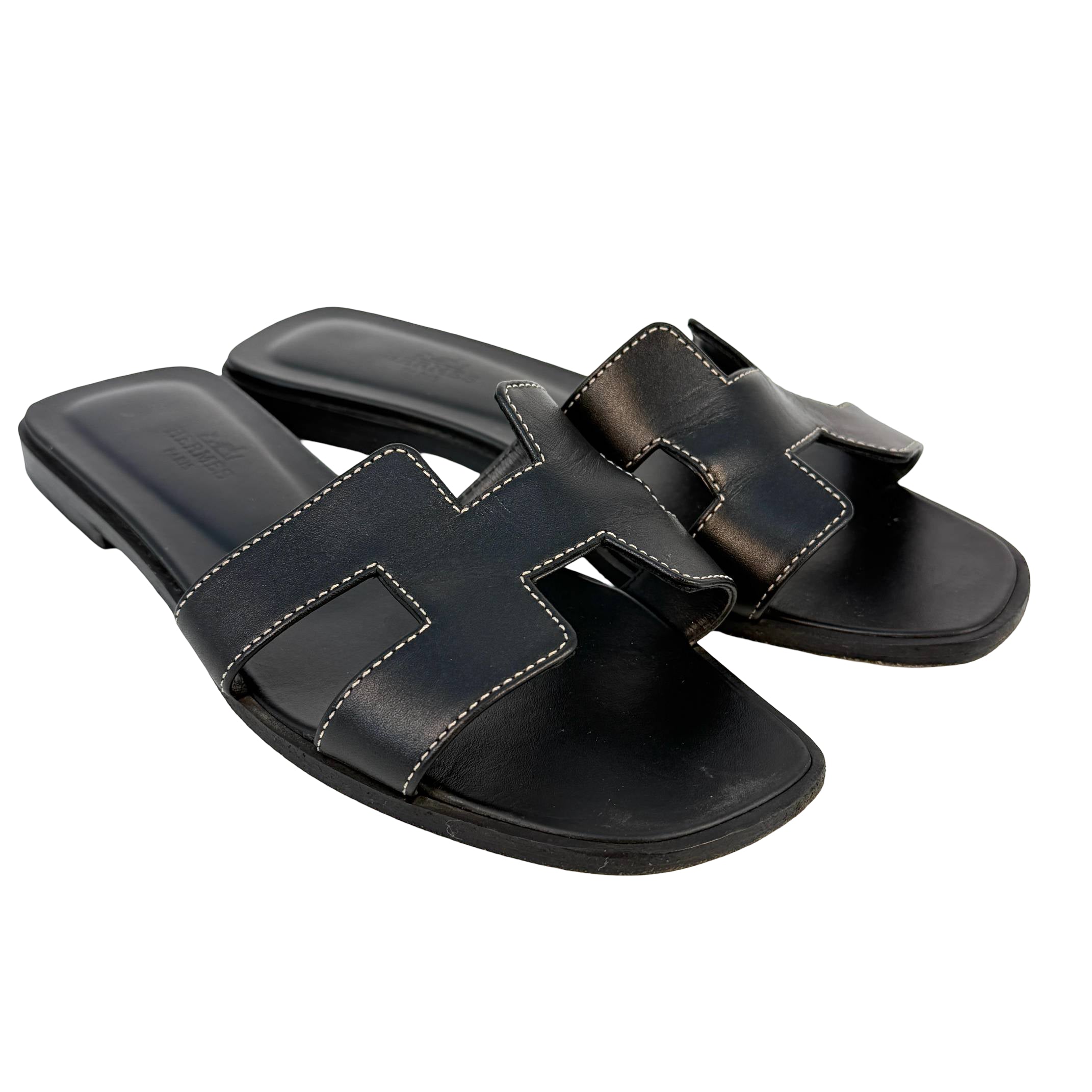 Hermès Oran Sandale Gr. 36 Schwarz Leder