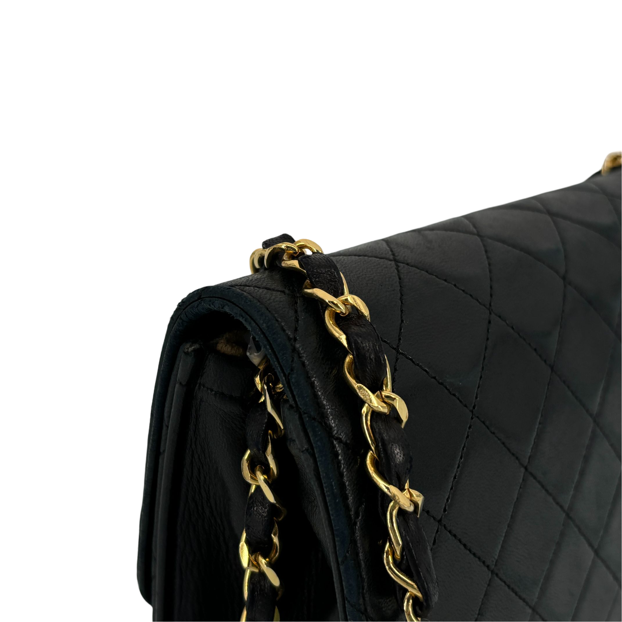 Chanel Single Flap Bag Push-Lock Black Matelassé Leather