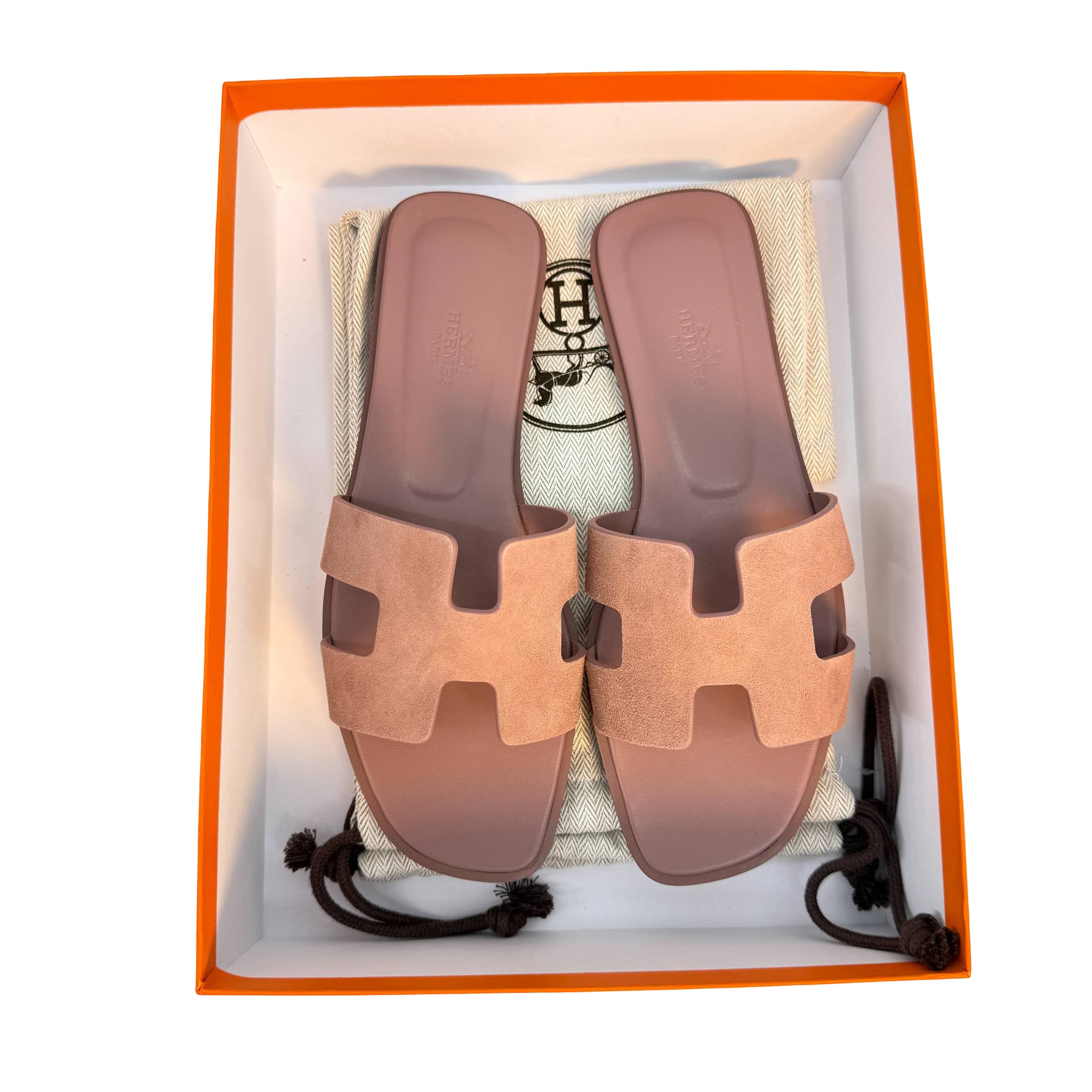 Hermès Oran Sandale Gr. 37 1/2 Altrosa Leder x Veloursleder