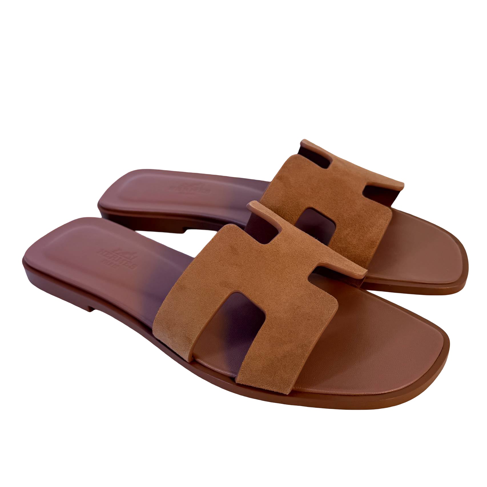 Hermès Oran Sandale Gr. 37 1/2 Altrosa Leder x Veloursleder