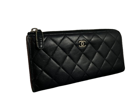 Chanel CC Long Zippy Wallet Black Matelasse Leather