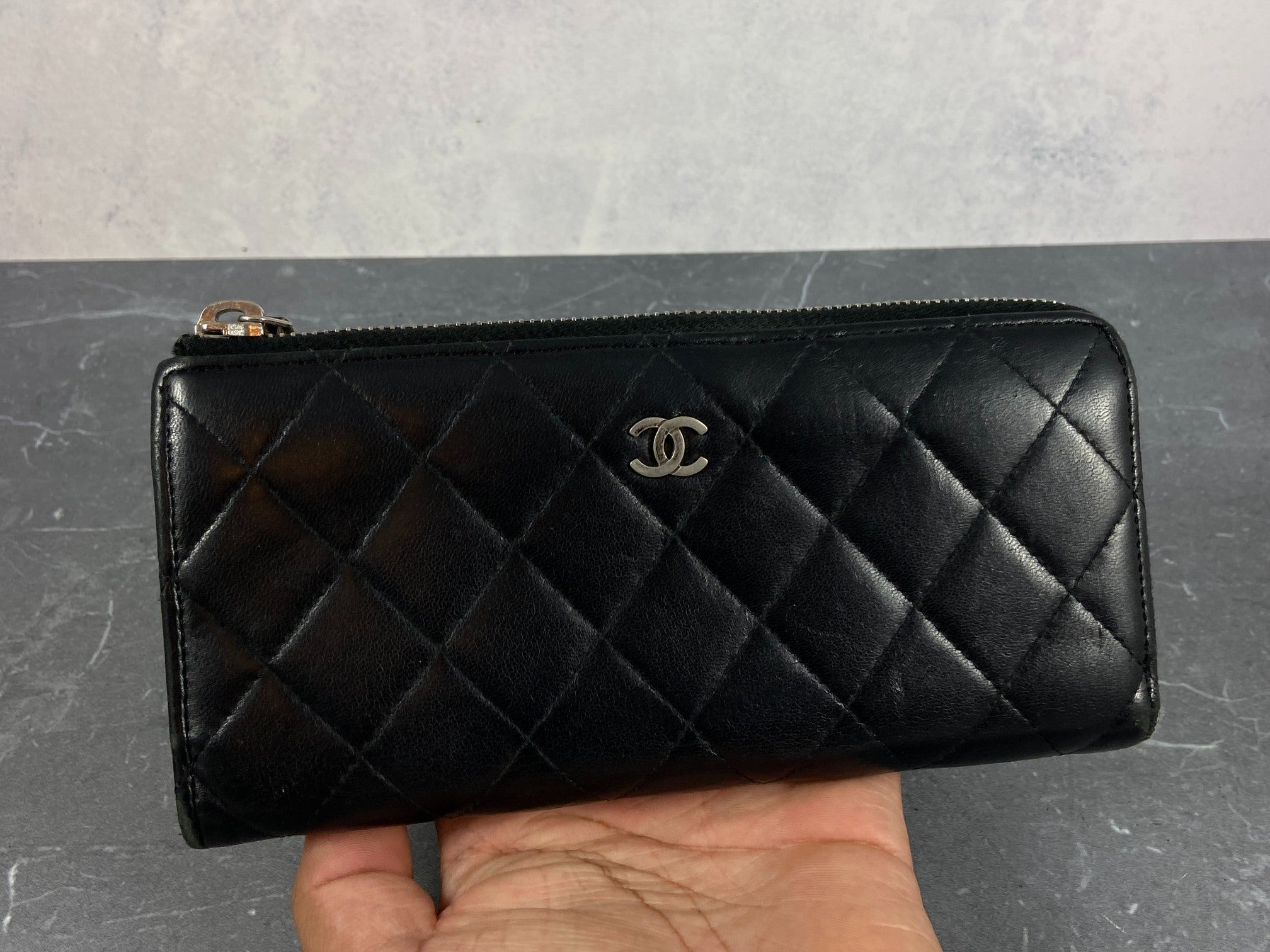 Chanel CC Long Zippy Wallet Black Matelasse Leather heatstation