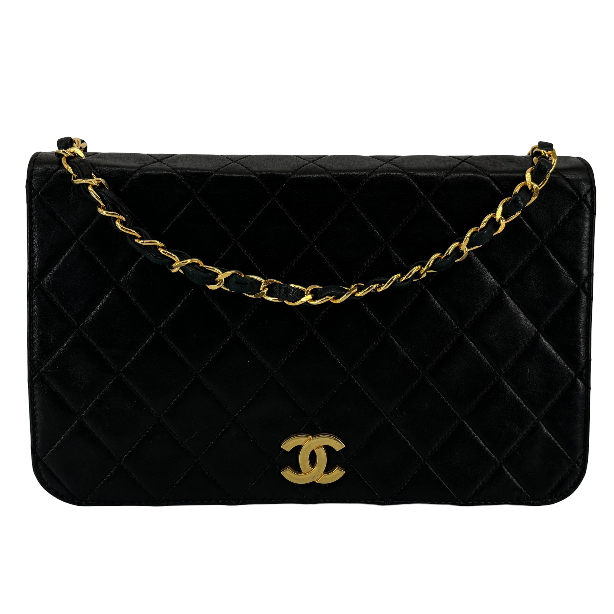 Chanel Full Flap Bag Push-Lock Black Matelassé Leather incl. Box