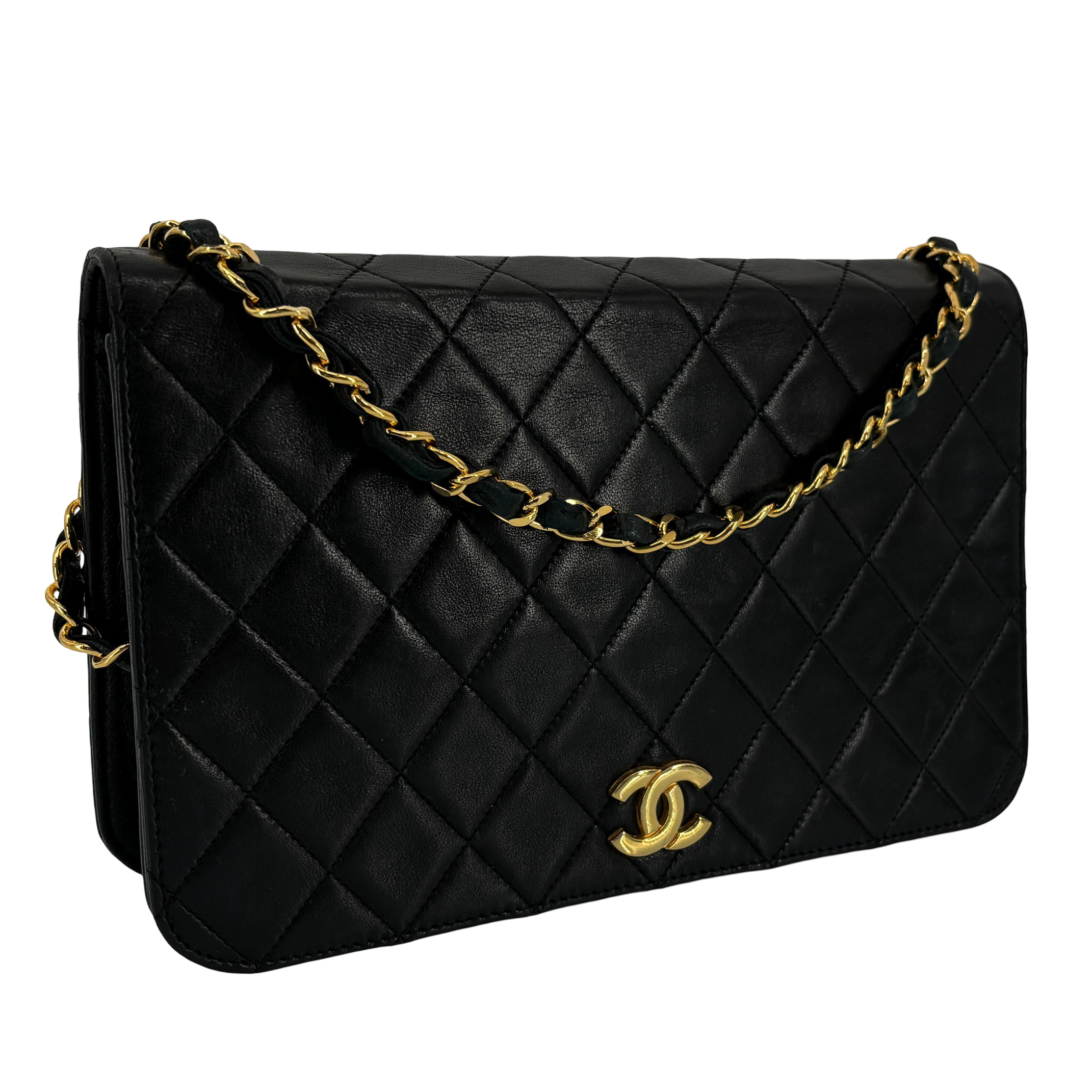 Chanel Full Flap Bag Push-Lock Black Matelassé Leather incl. Box