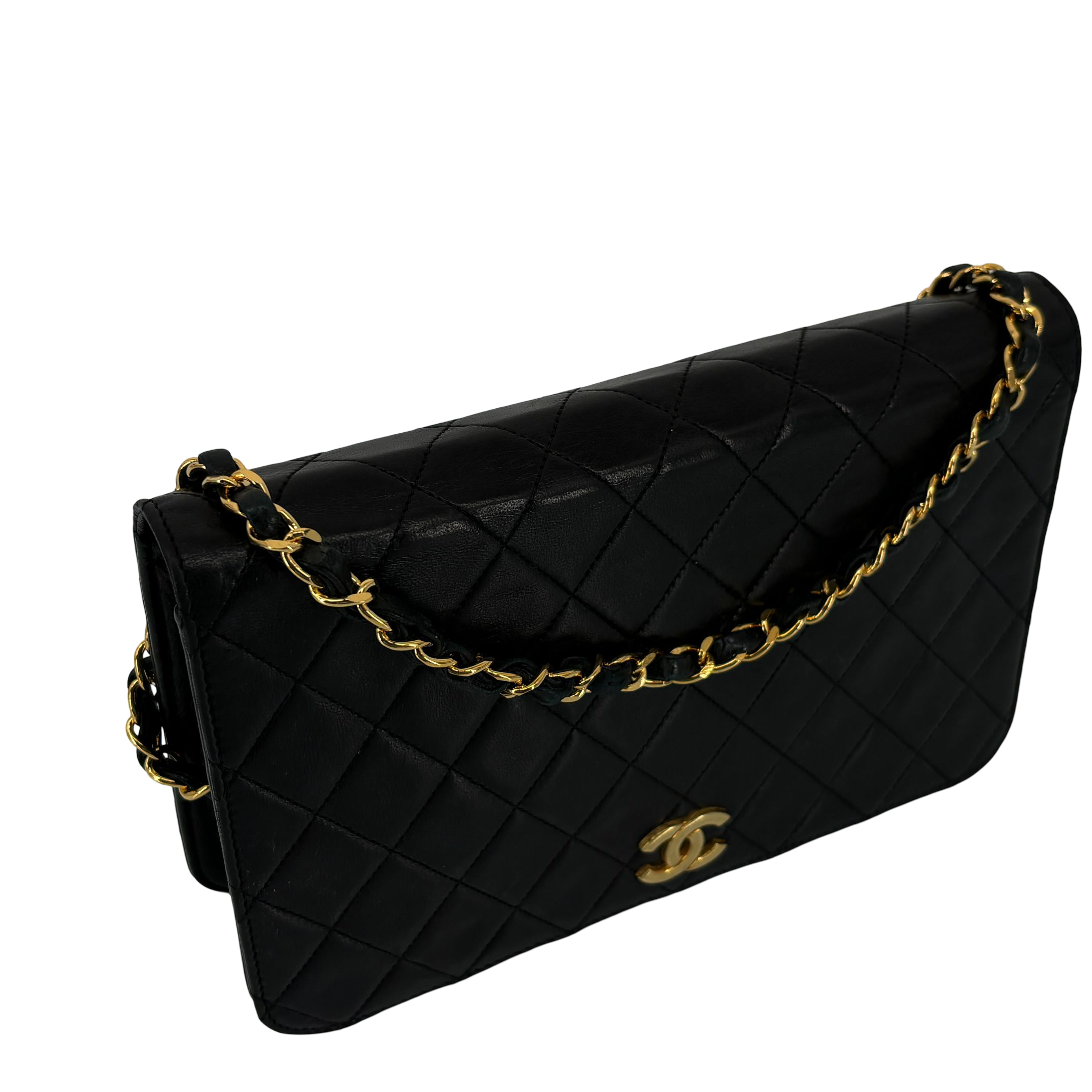 Chanel Full Flap Bag Push-Lock Black Matelassé Leather incl. Box