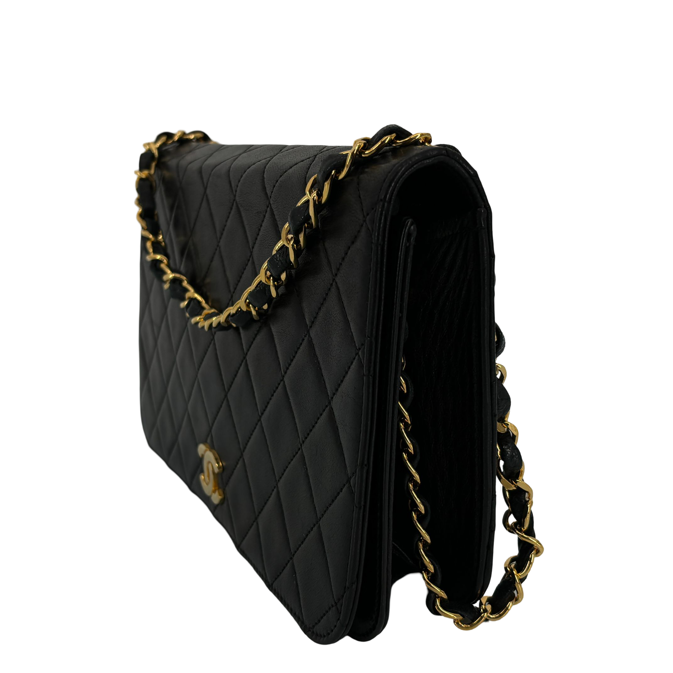 Chanel Full Flap Bag Push-Lock Black Matelassé Leather incl. Box