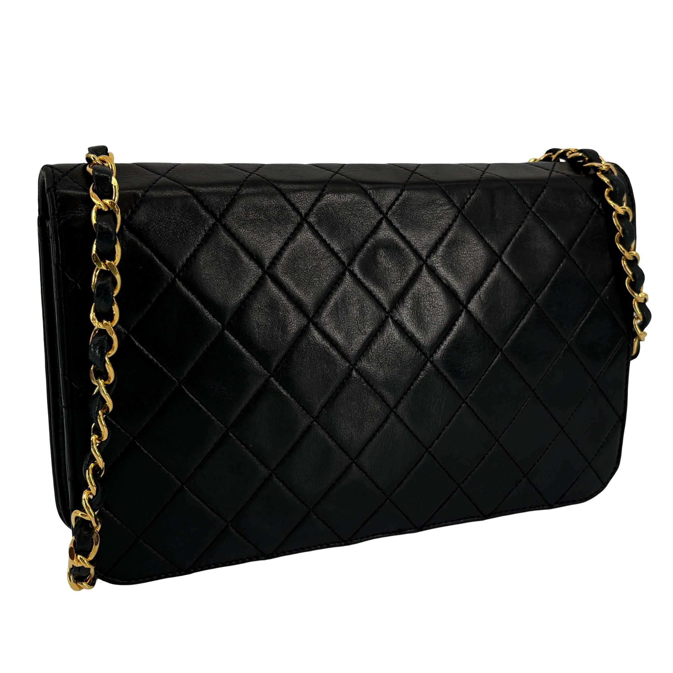 Chanel Full Flap Bag Push-Lock Black Matelassé Leather incl. Box