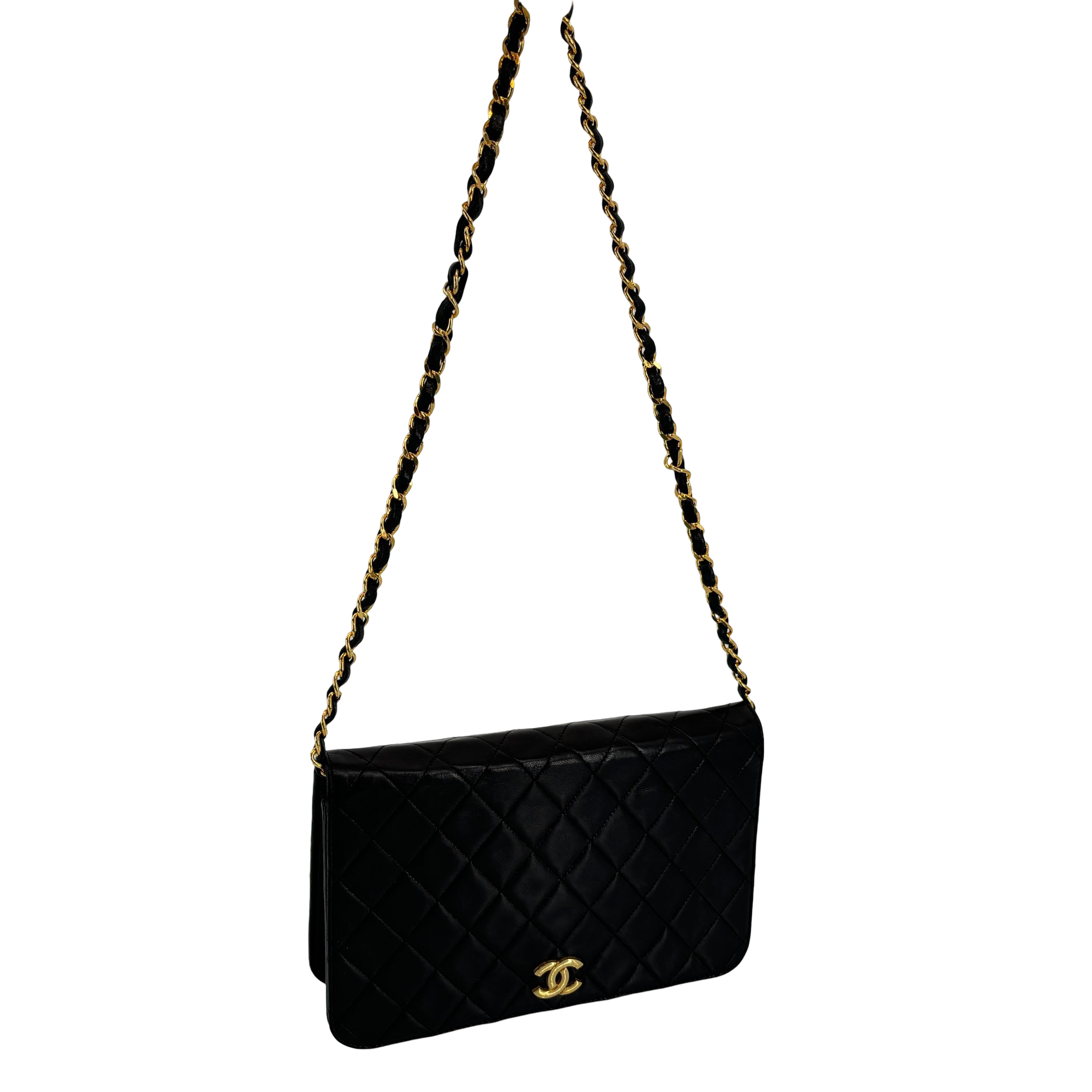 Chanel Full Flap Bag Push-Lock Black Matelassé Leather incl. Box