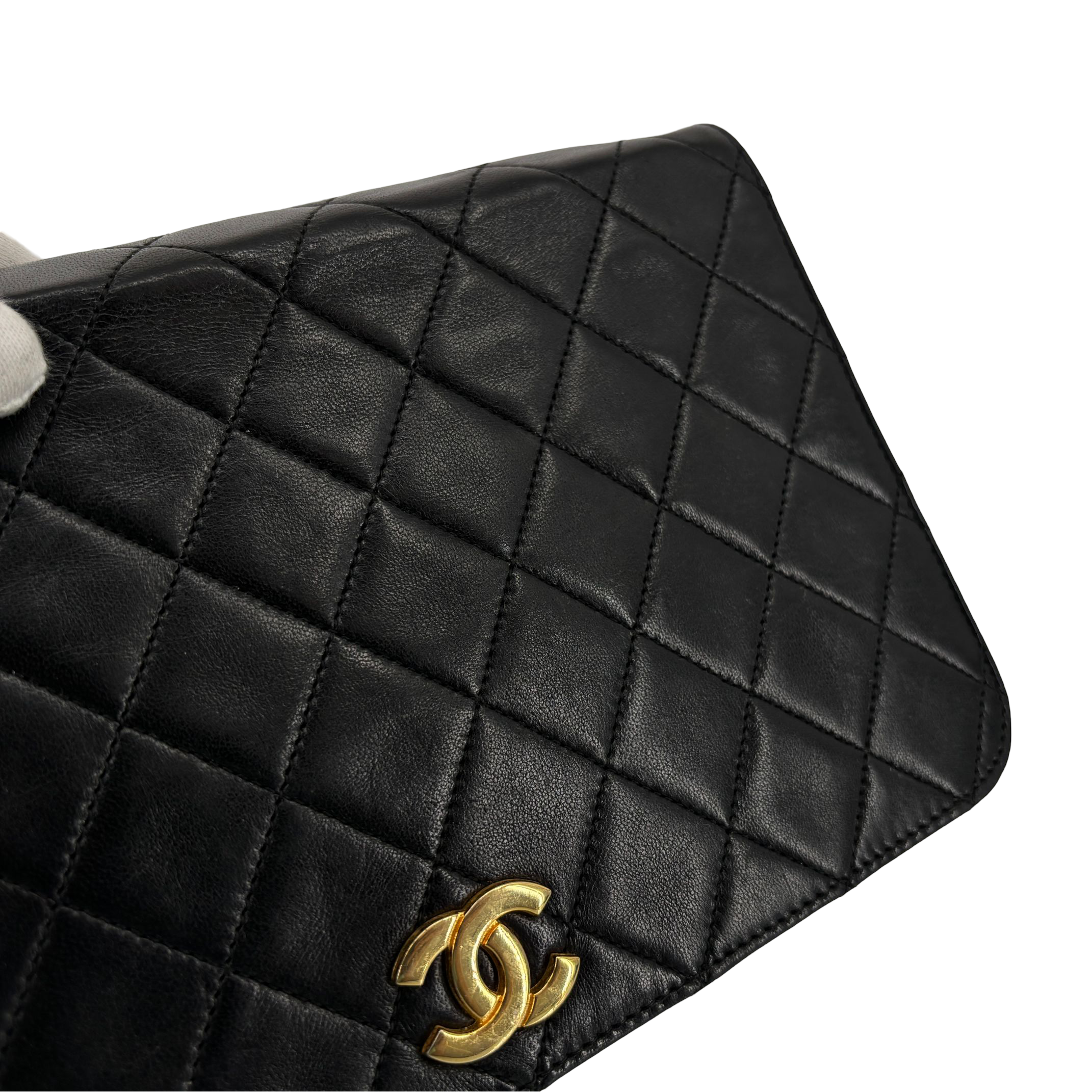 Chanel Full Flap Bag Push-Lock Black Matelassé Leather incl. Box