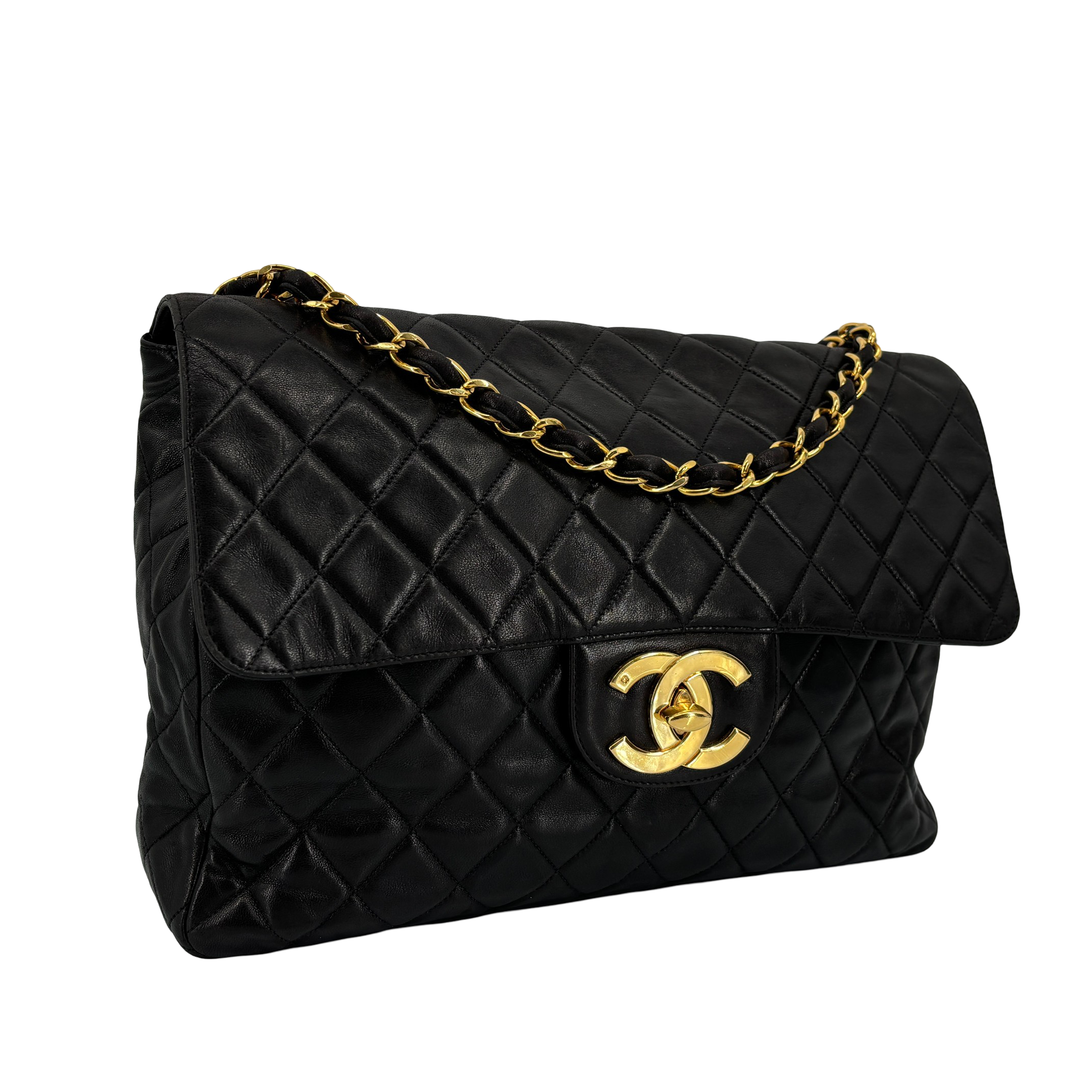 Chanel Timeless / Classique Maxi Single Flap Bag Black Matelassé Leather