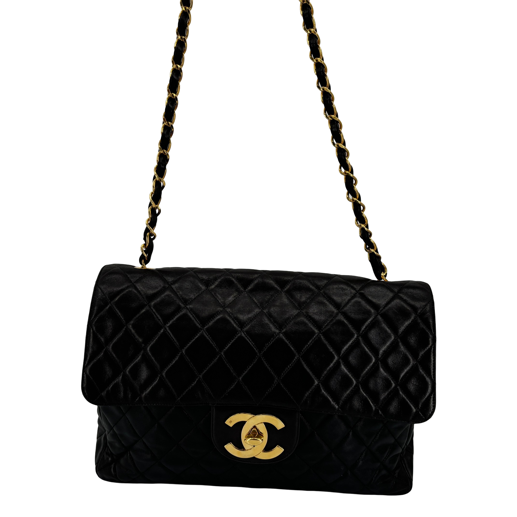 Chanel Timeless / Classique Maxi Single Flap Bag Black Matelassé Leather