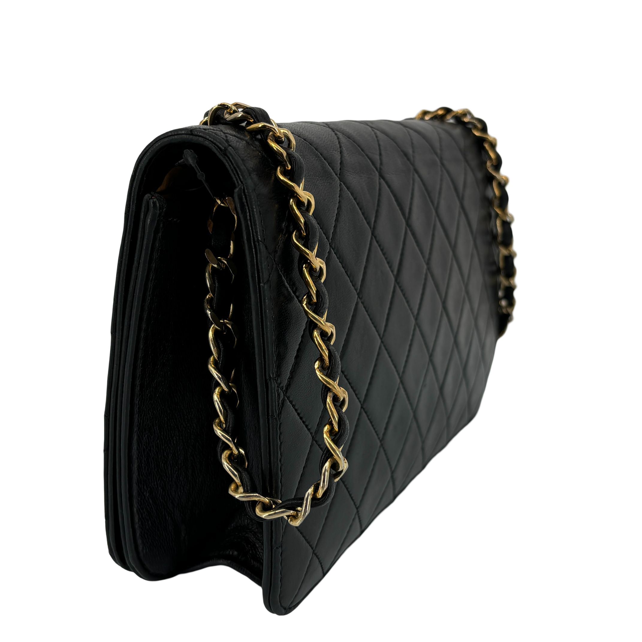 Chanel Full Flap Bag Push-Lock Black Matelassé Leather