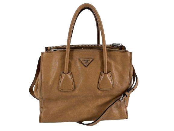 Prada Twin Zip Hand / Shoulder Bag Brown Leather incl. Dustbag