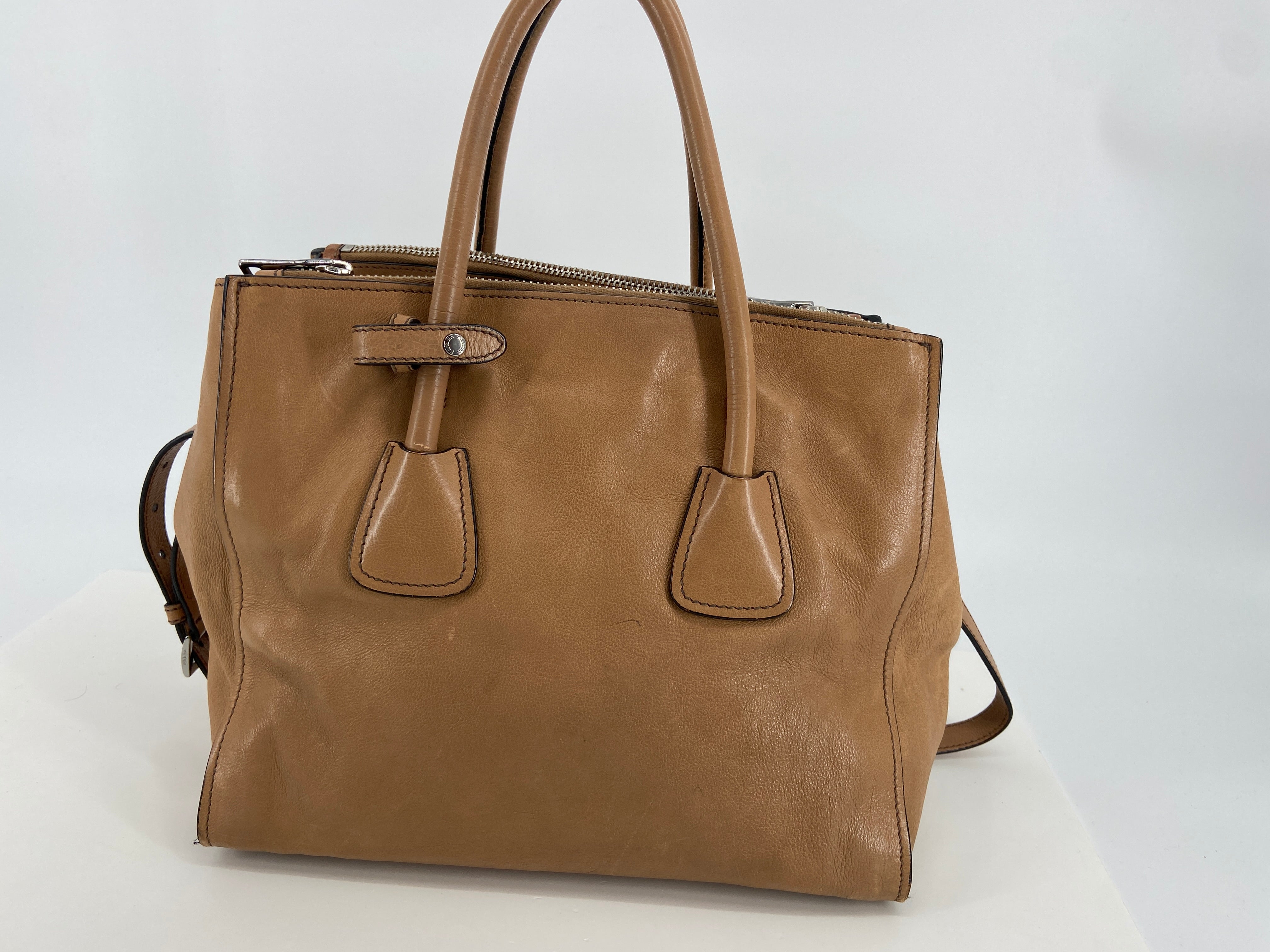 Prada Twin Zip Hand / Shoulder Bag Brown Leather incl. Dustbag