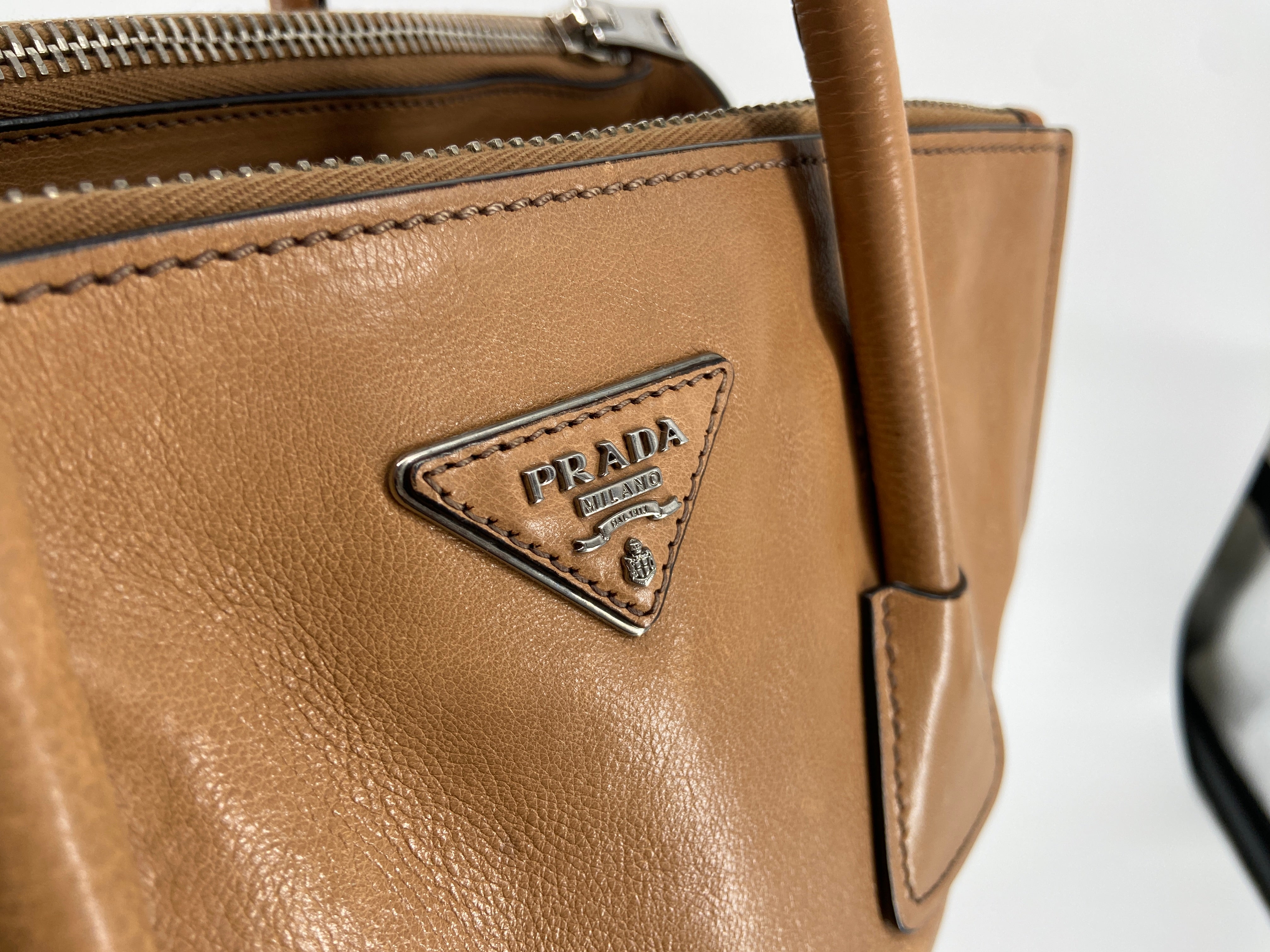 Prada Twin Zip Hand / Shoulder Bag Brown Leather incl. Dustbag