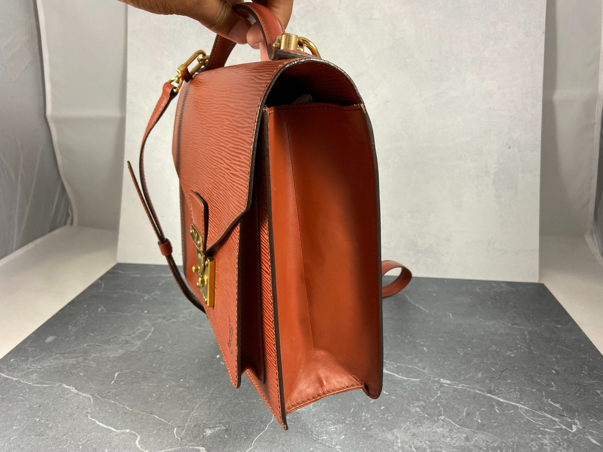Louis Vuitton Monceau Shoulder Bag in Orange EPI Leather