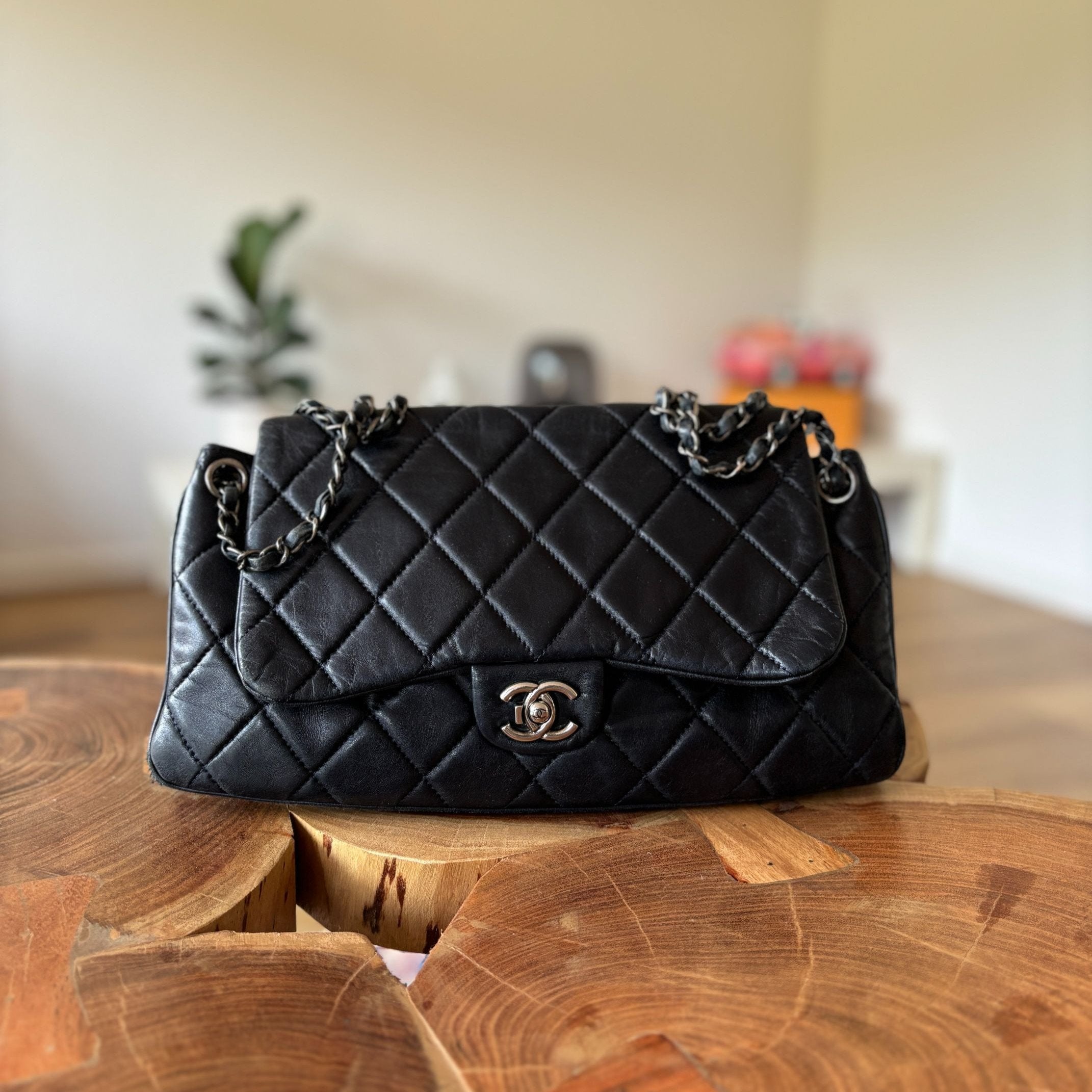 Chanel Accordion Single Flap Bag Navy Matelassé Leather