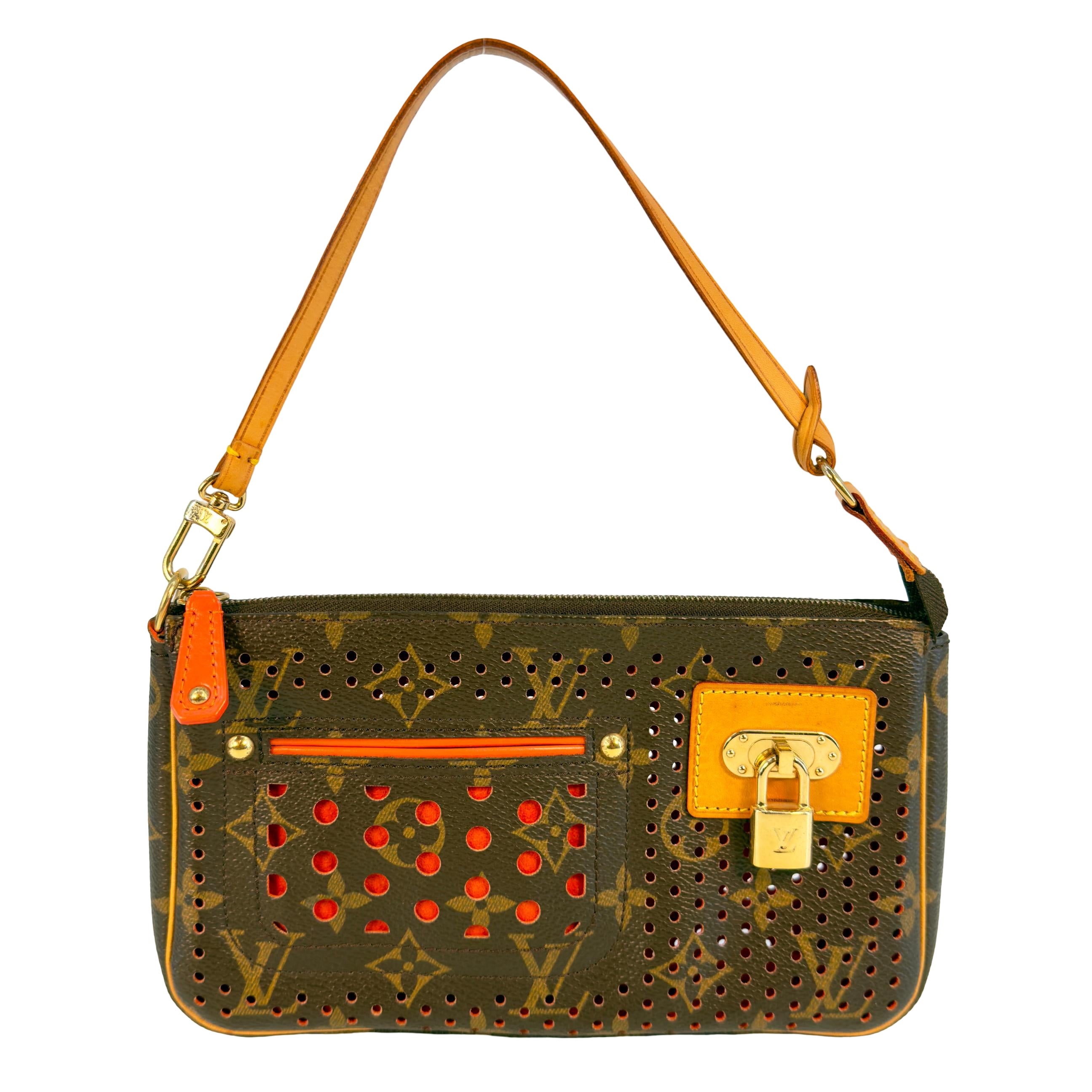 Louis Vuitton Pochette Accessoires Perforated Braun x Rot Monogram Canvas