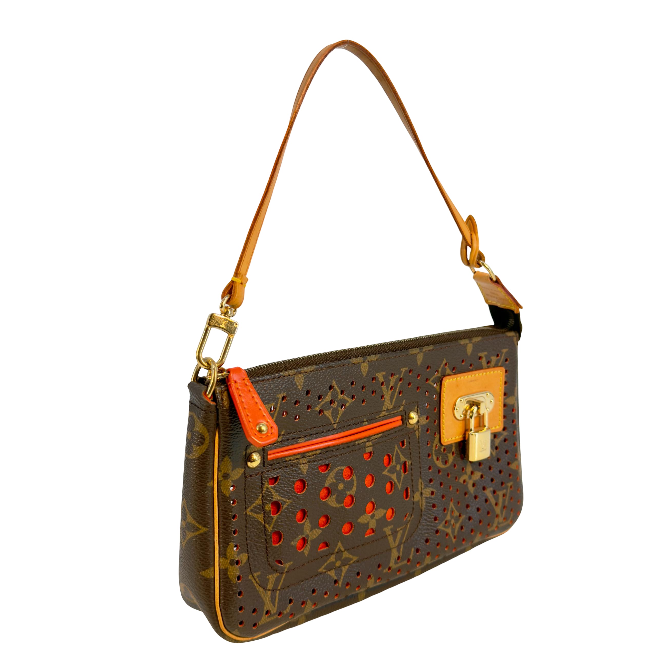 Louis Vuitton Pochette Accessoires Perforated Braun x Rot Monogram Canvas