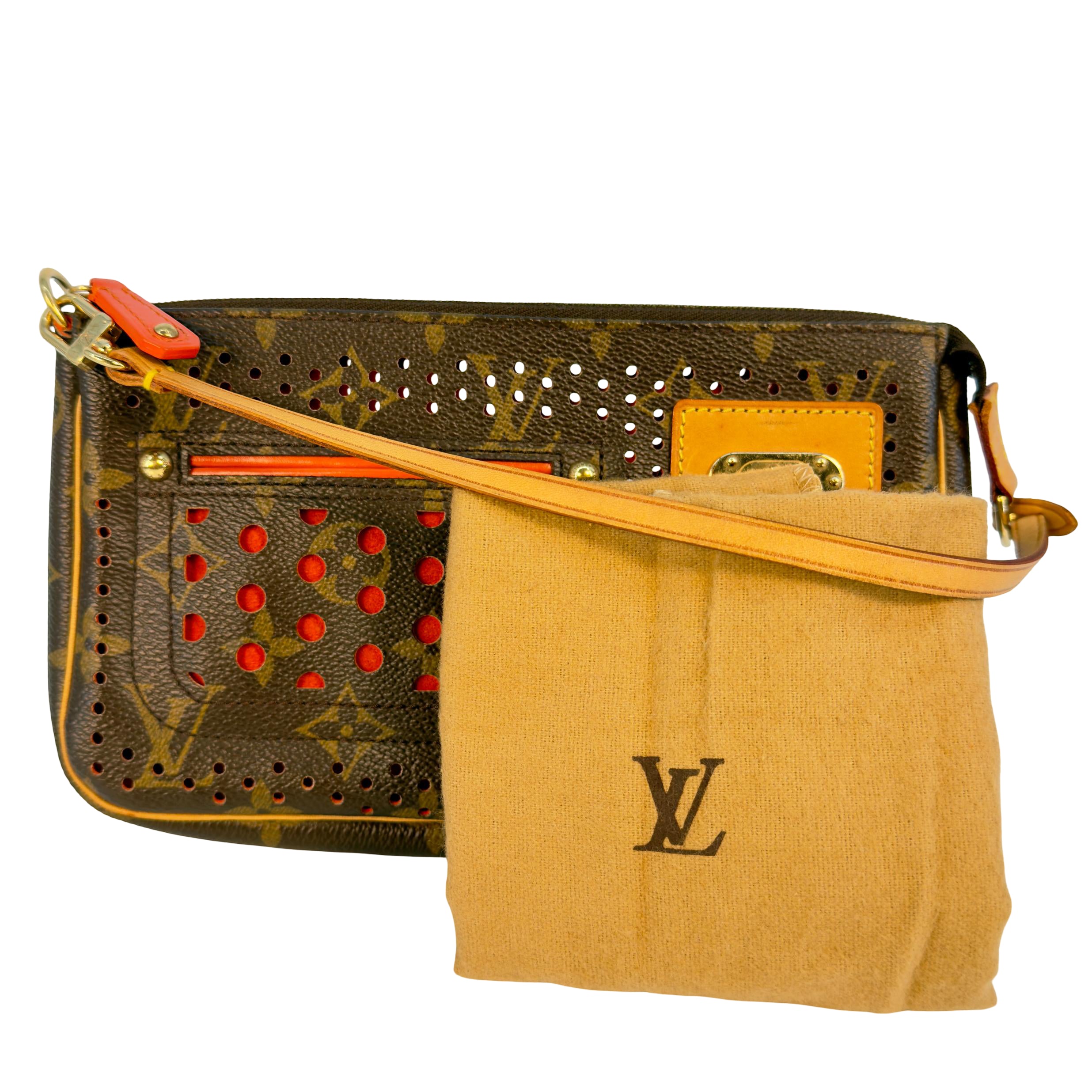 Louis Vuitton Pochette Accessoires Perforated Braun x Rot Monogram Canvas