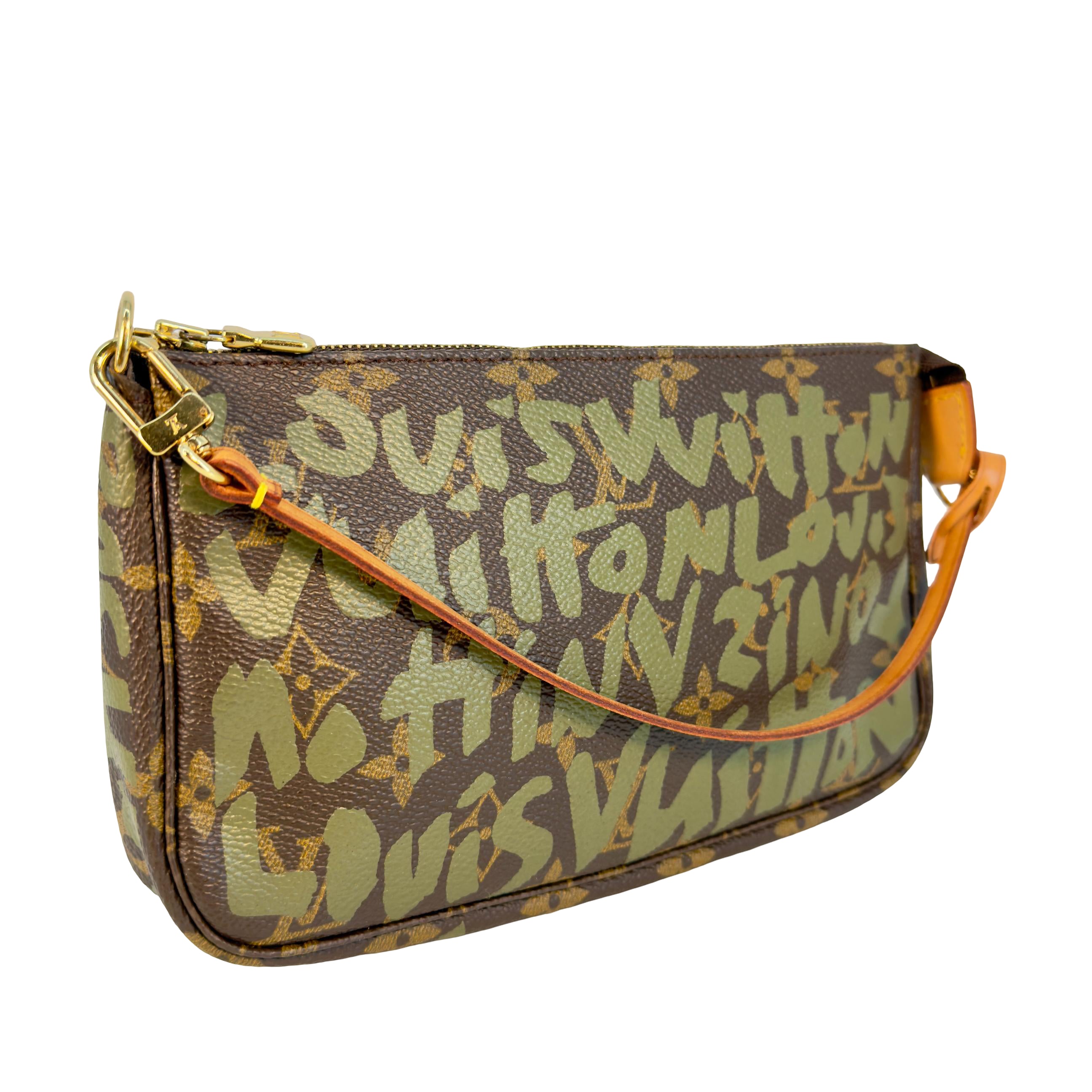 Louis Vuitton Pochette Accessoires Graffiti Grün x Braun Monogram Canvas
