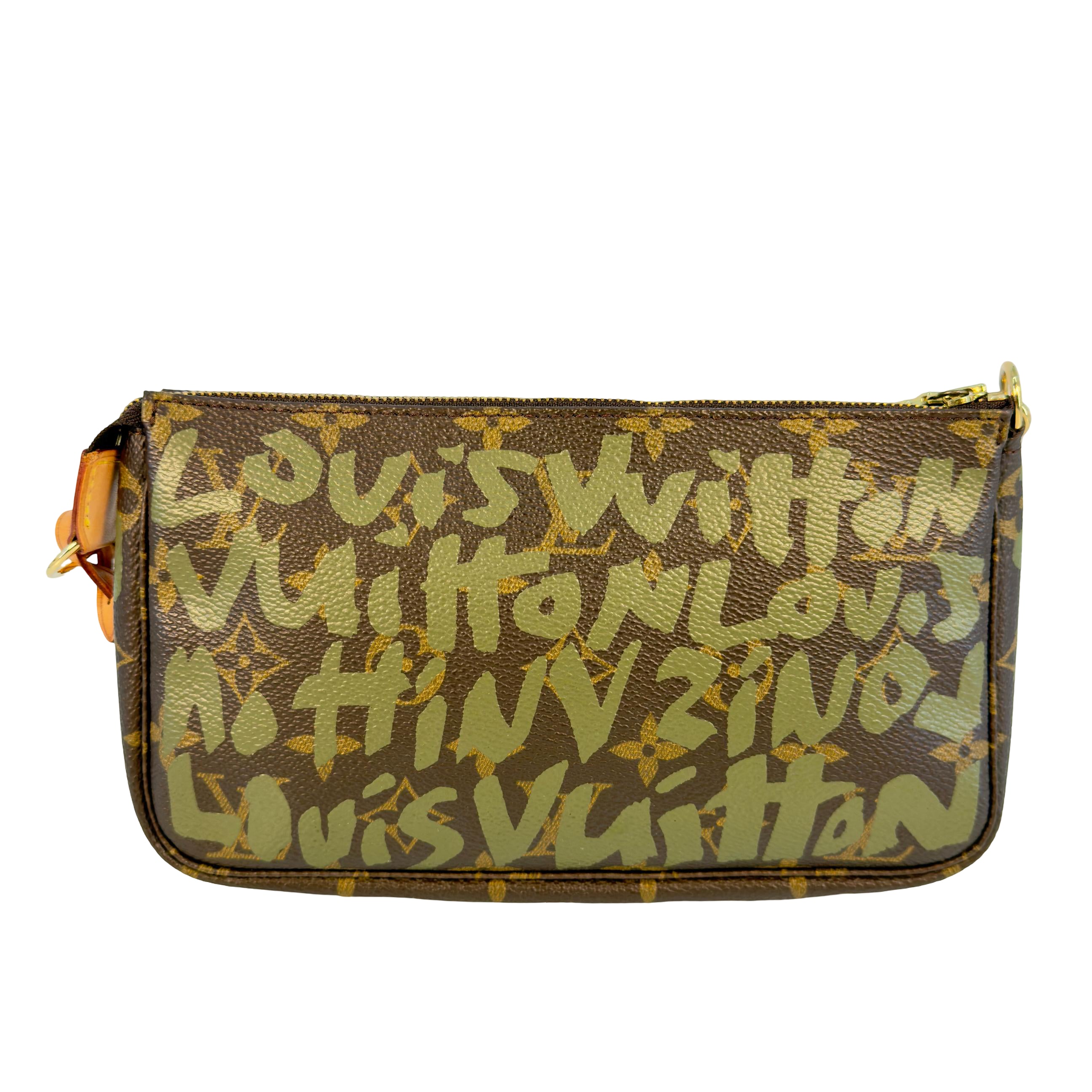 Louis Vuitton Pochette Accessoires Graffiti Grün x Braun Monogram Canvas