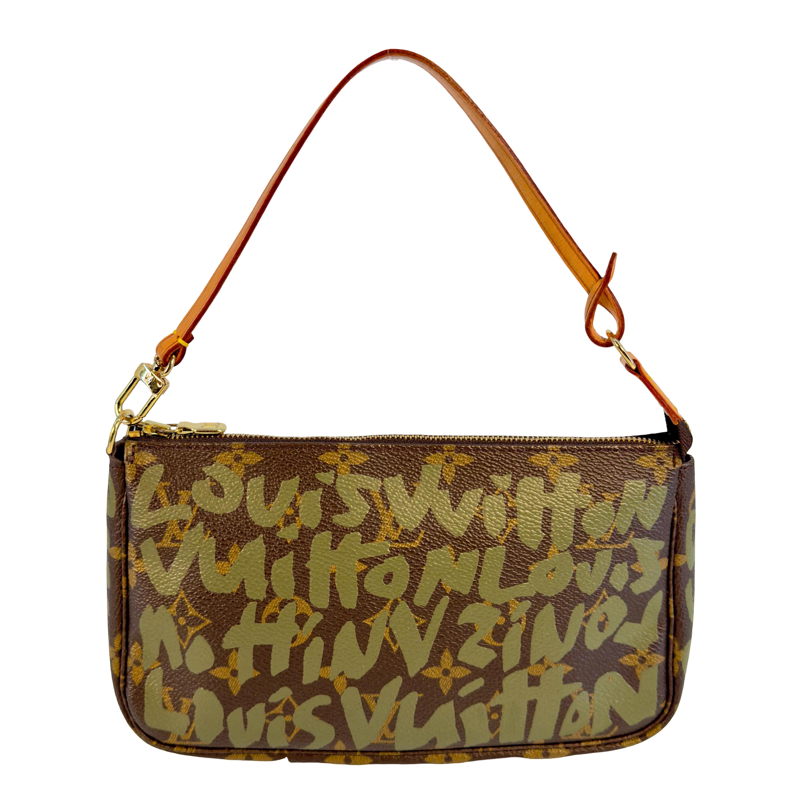 Louis Vuitton Pochette Accessoires Graffiti Grün x Braun Monogram Canvas